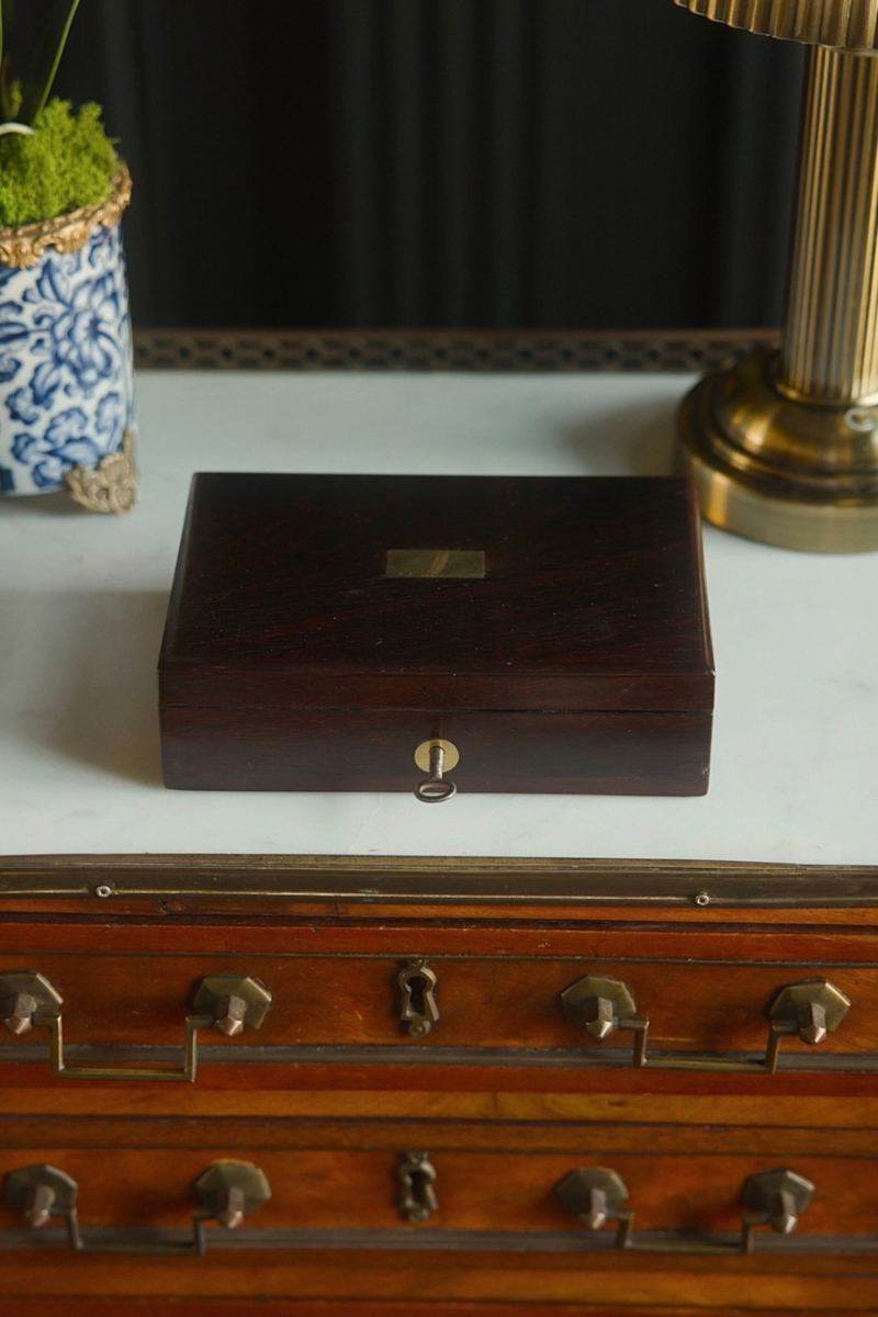 19th C. French Ebonized Writing Box With Brass Cartouche - B