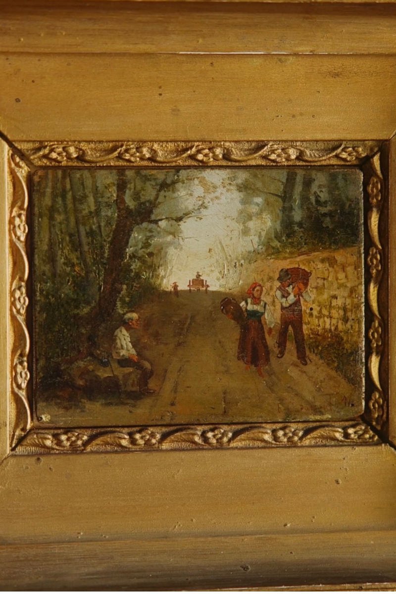 Late 19th-Century Italian Country Road Genre Painting, Attributed to Otorino Caracciolo | Signed
