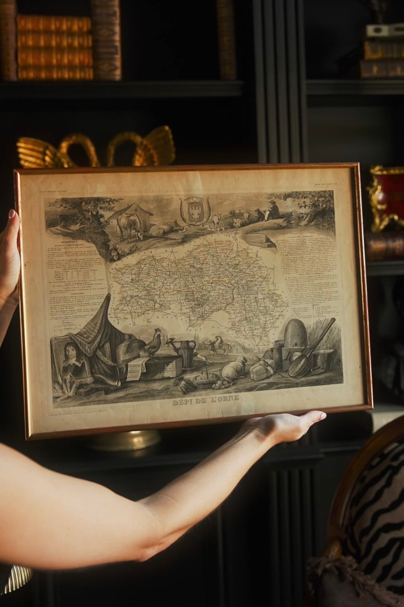 Early 19th-Century Hand-Colored Map of the Department of Lorraine with Portrait of Jacques Callot