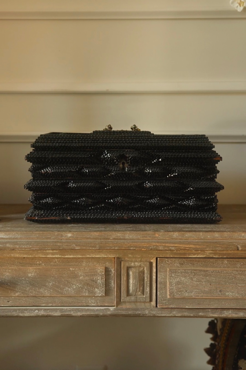 19th-Century European Tramp Art Box with Lined Interior
