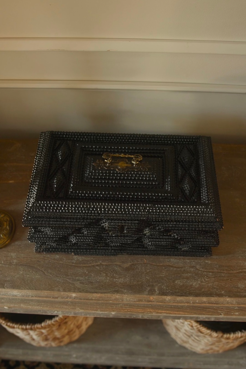 19th-Century European Tramp Art Box with Lined Interior