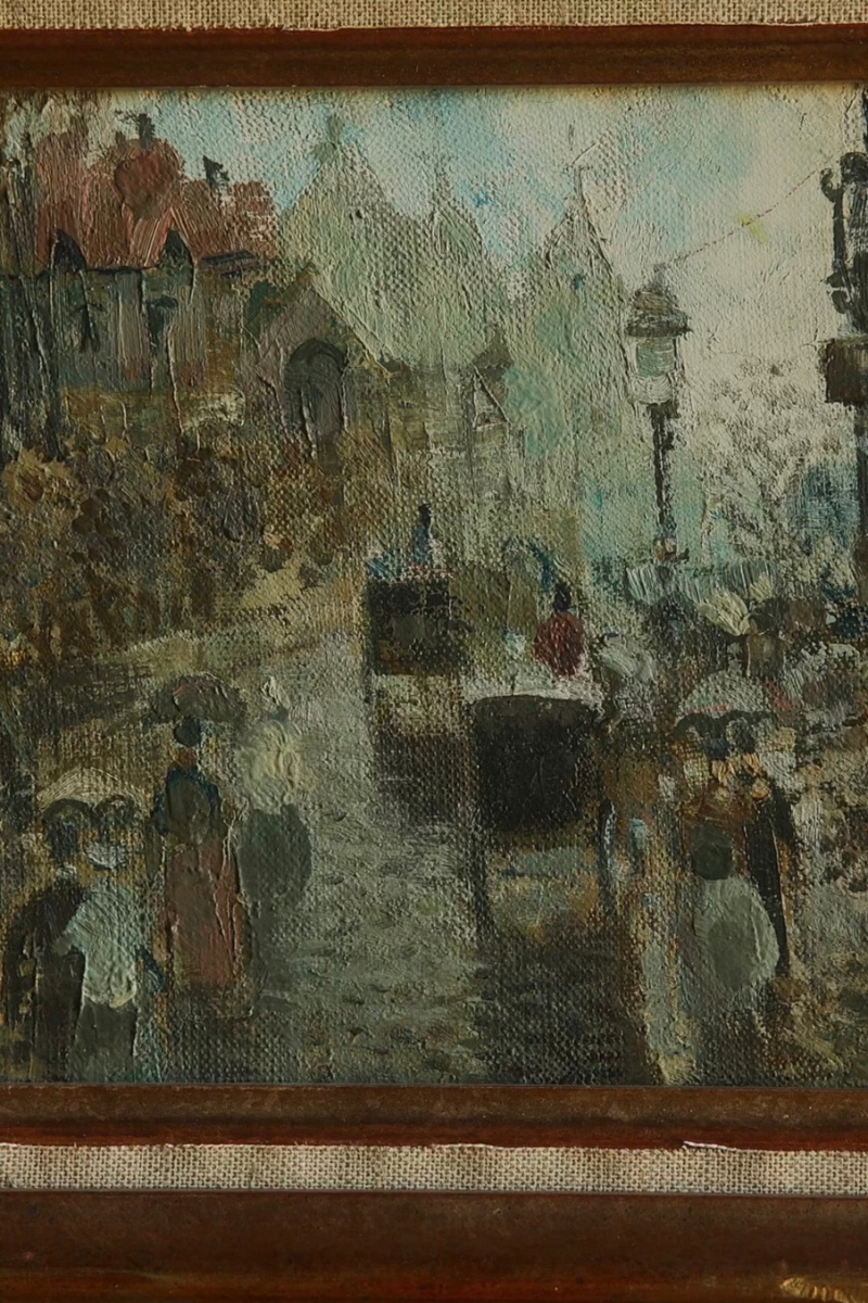 Parisian Impressionist Street Scene Oil Painting in Gilt Frame