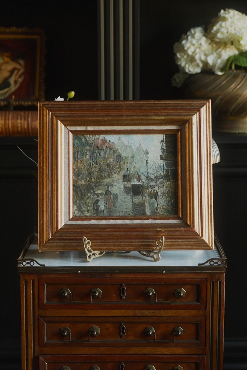 Parisian Impressionist Street Scene Oil Painting in Gilt Frame