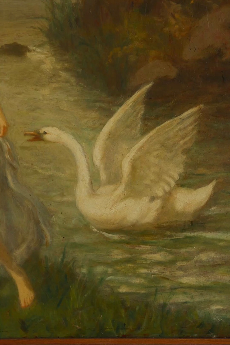 "Leda and the Swan" Continental School Oil on Board