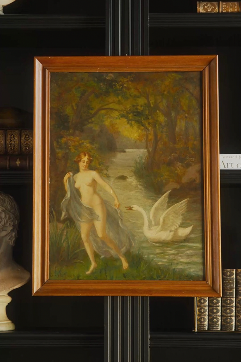 "Leda and the Swan" Continental School Oil on Board