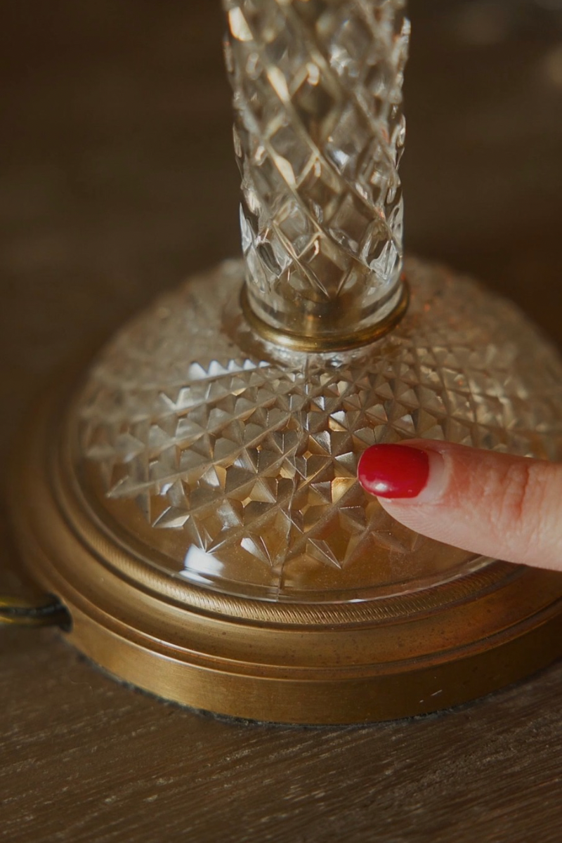 Faceted Crystal & Brass Candlestick Table Lamp with Pleated Shade