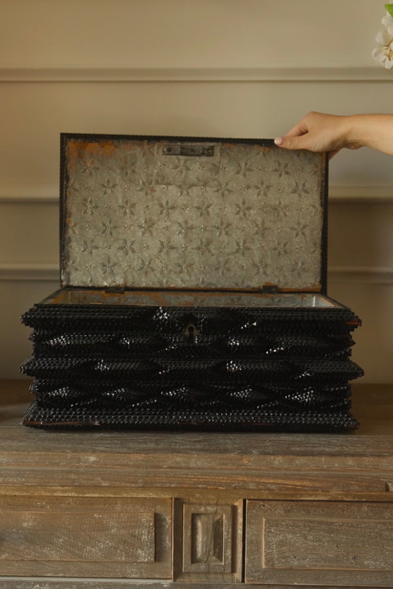 19th-Century European Tramp Art Box with Lined Interior