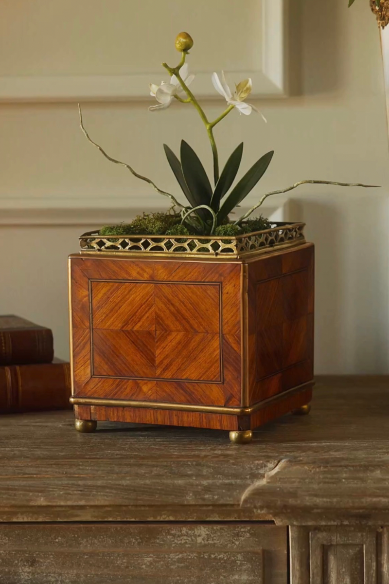 19th C. Squared Marquetry Jardinere