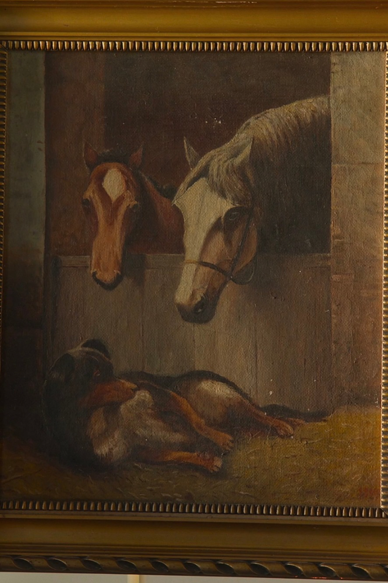 19th C. Gilt Framed Stable Interior Painting | Dated 1819