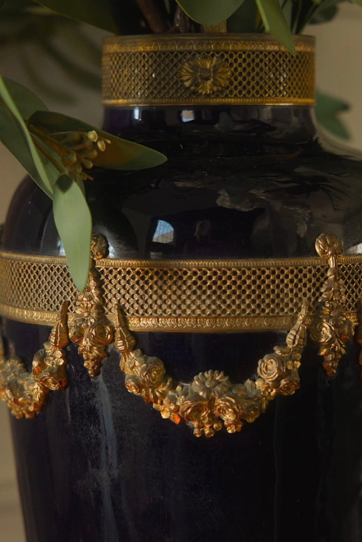 French Louis XVI Cobalt Porcelain & Gilt Bronze Mounted Vase - 1880-1910