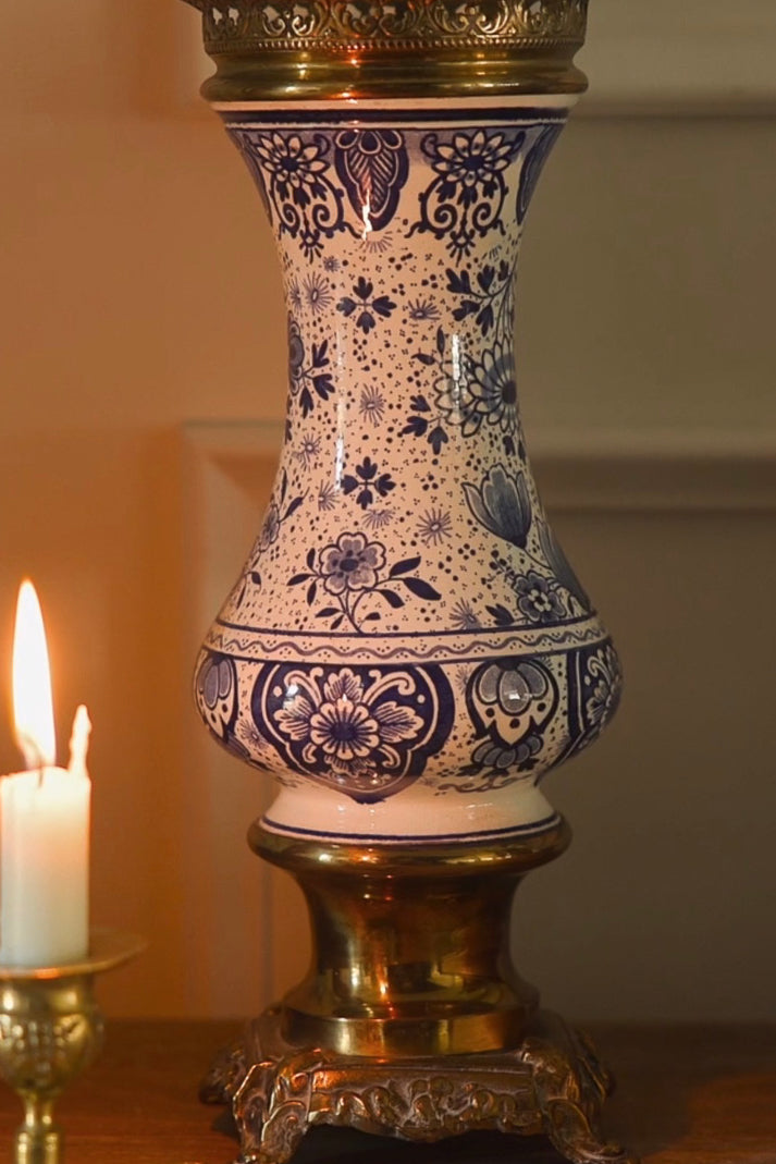 19th C. Delft Vase with Gilt Trim