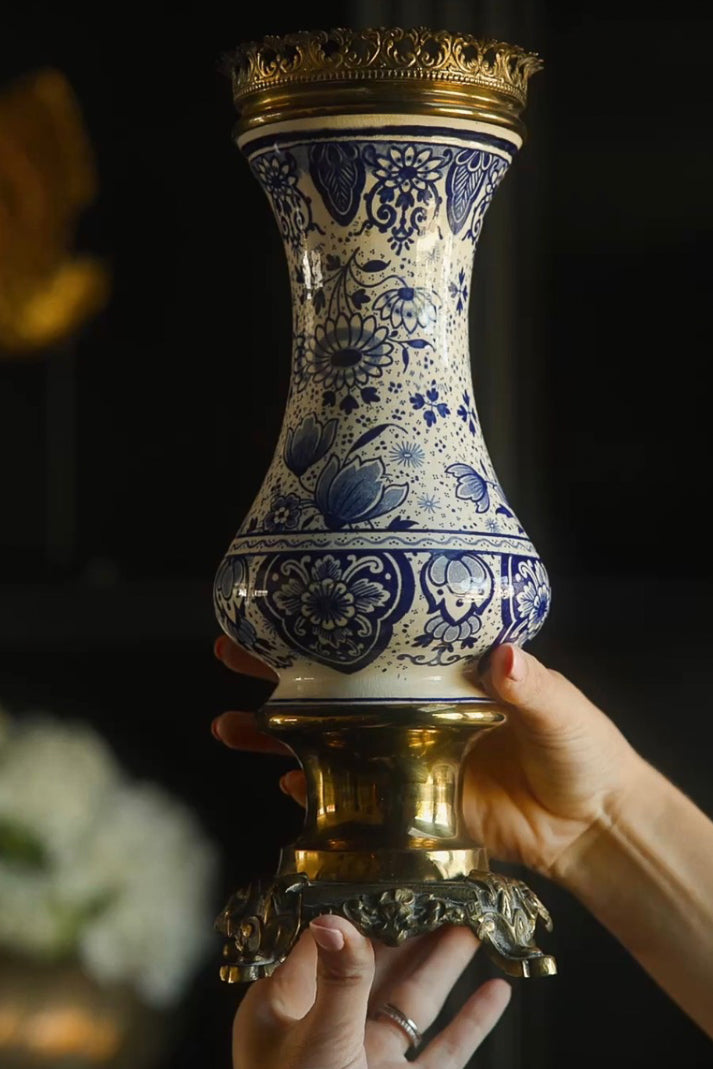 19th C. Delft Vase with Gilt Trim
