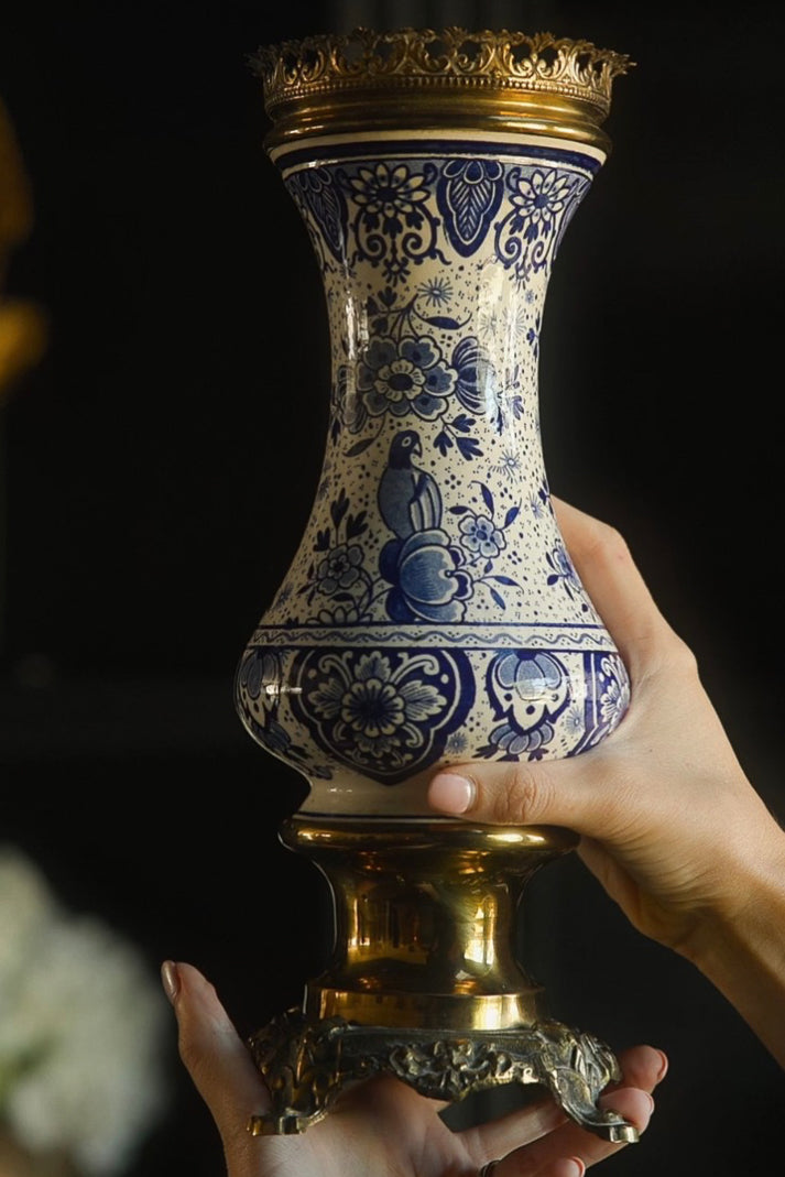 19th C. Delft Vase with Gilt Trim