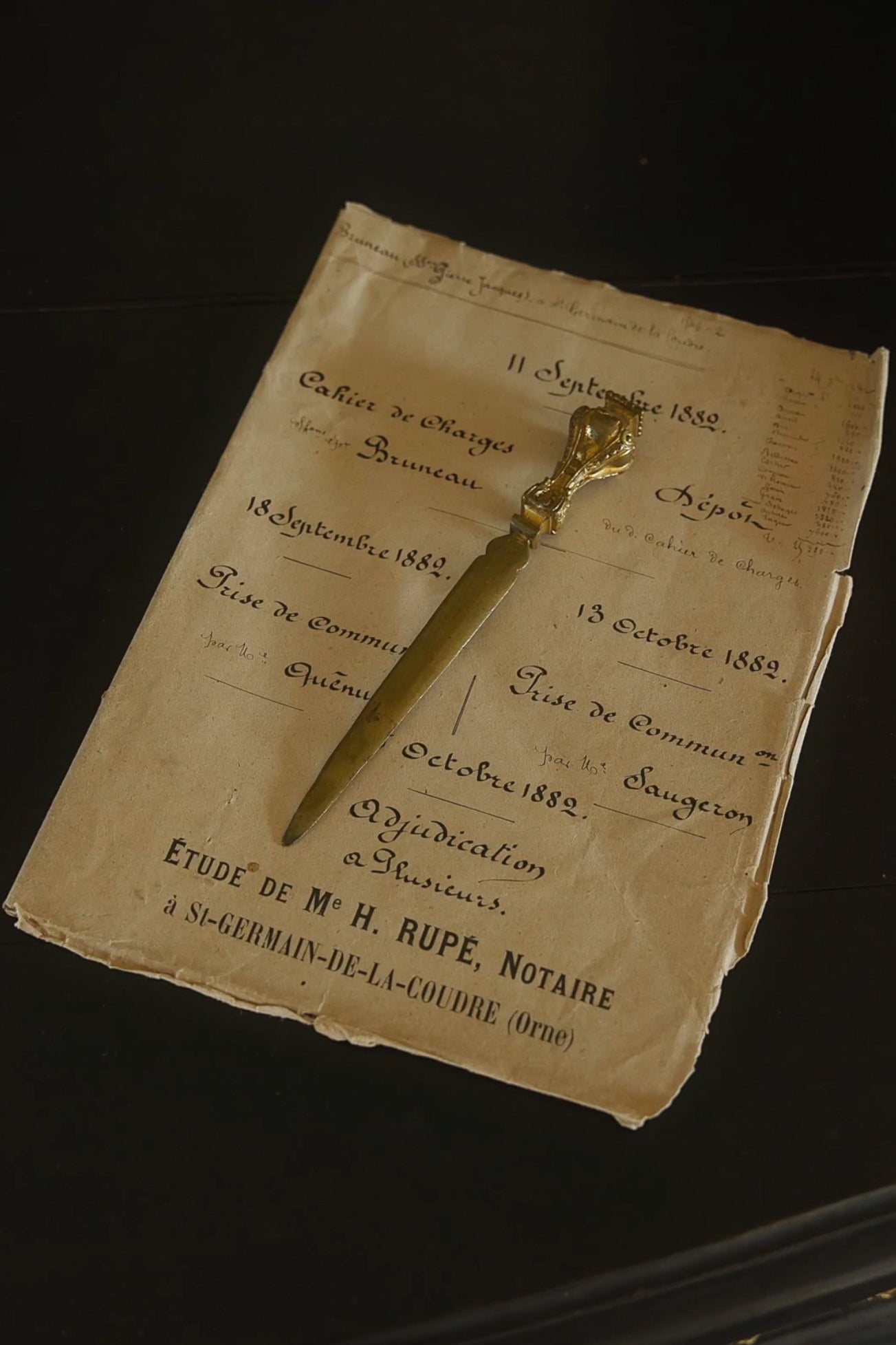 19th C. French Gilt Bronze Letter Opener with Foliate Handle