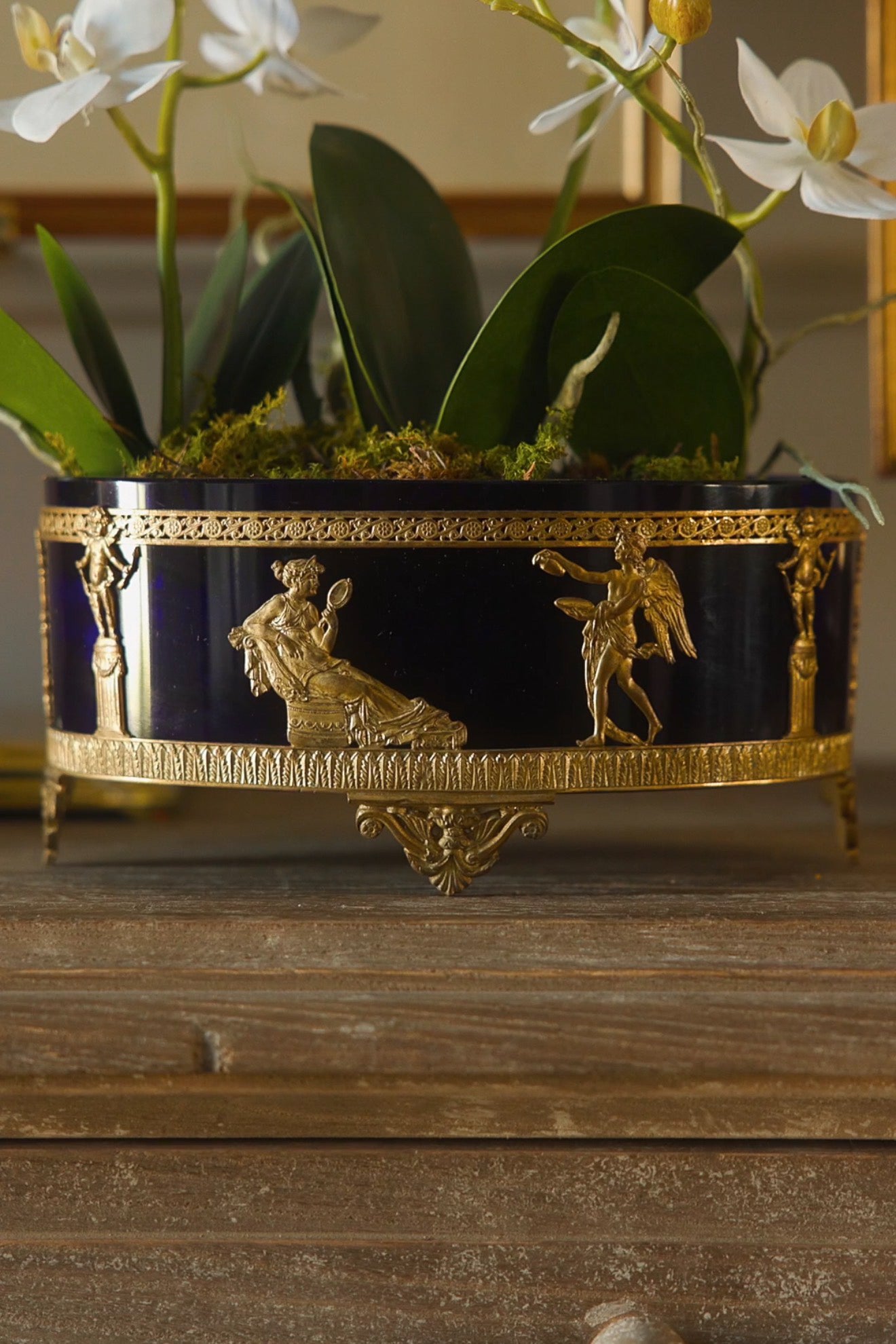19th C. Ormolu Caged Cobalt Blue Glass French Empire Jardiniere