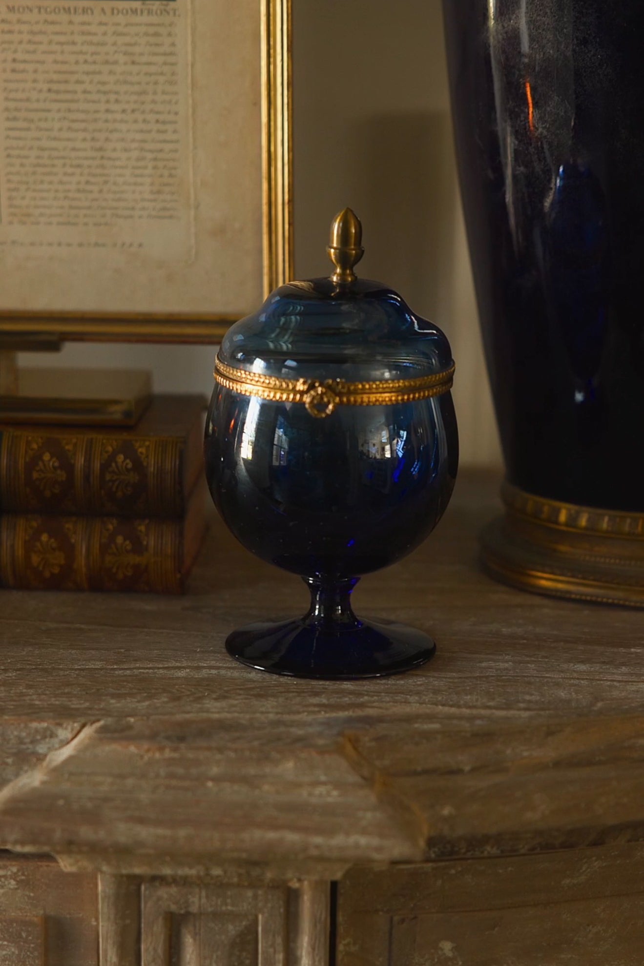 19th C. French Cobalt Blue Glass Jewlery Casket