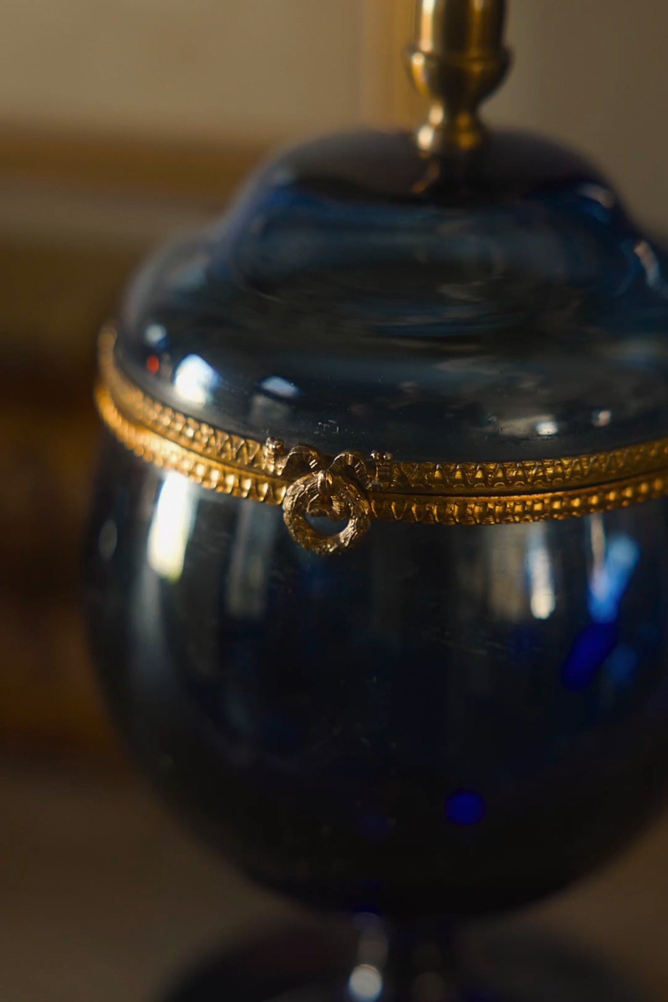 19th C. French Cobalt Blue Glass Jewlery Casket