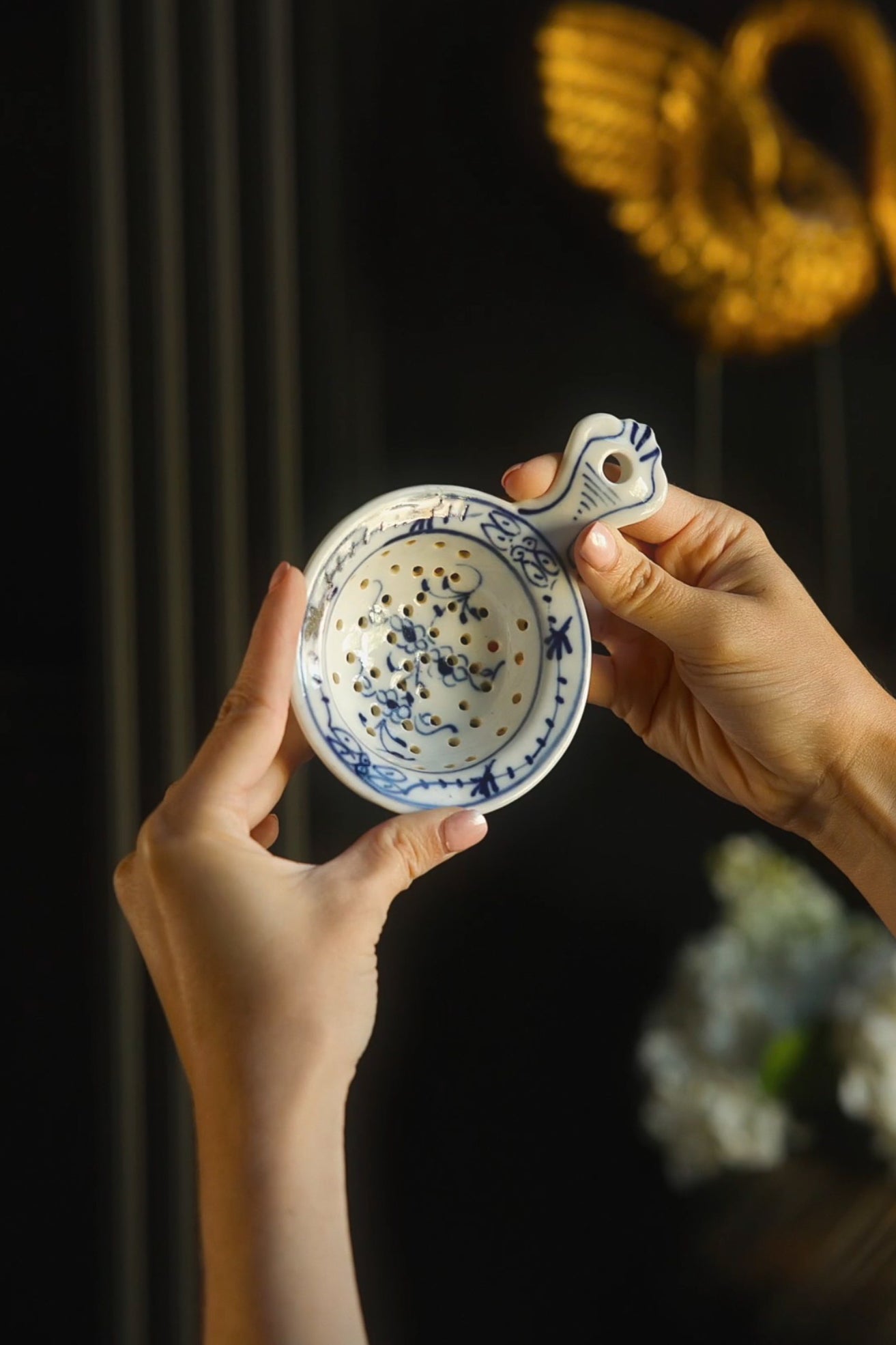 19th C. French Delft Tea Strainer