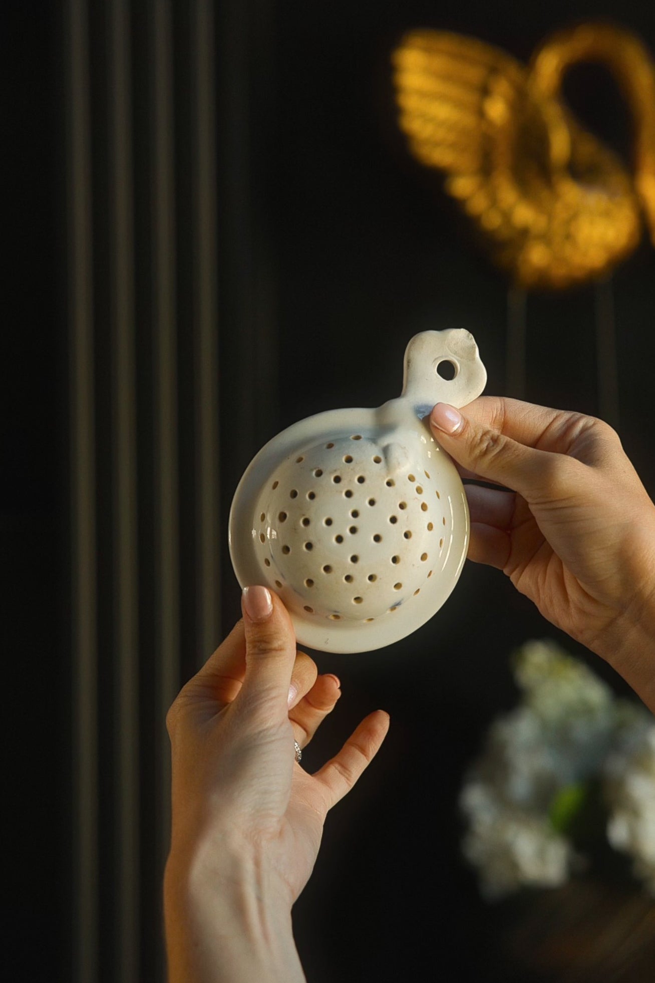 19th C. French Delft Tea Strainer