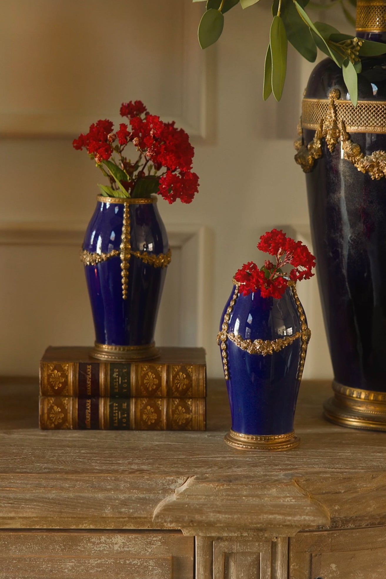 Pair of 19th Century French Cobalt Blue Porcelain & Gilt Bronze Vases - Napoleon III