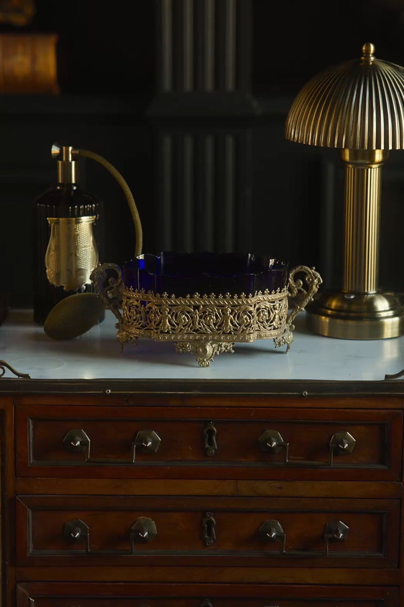 19th Century French Gilt Caged Cobalt Glass Jardiniere