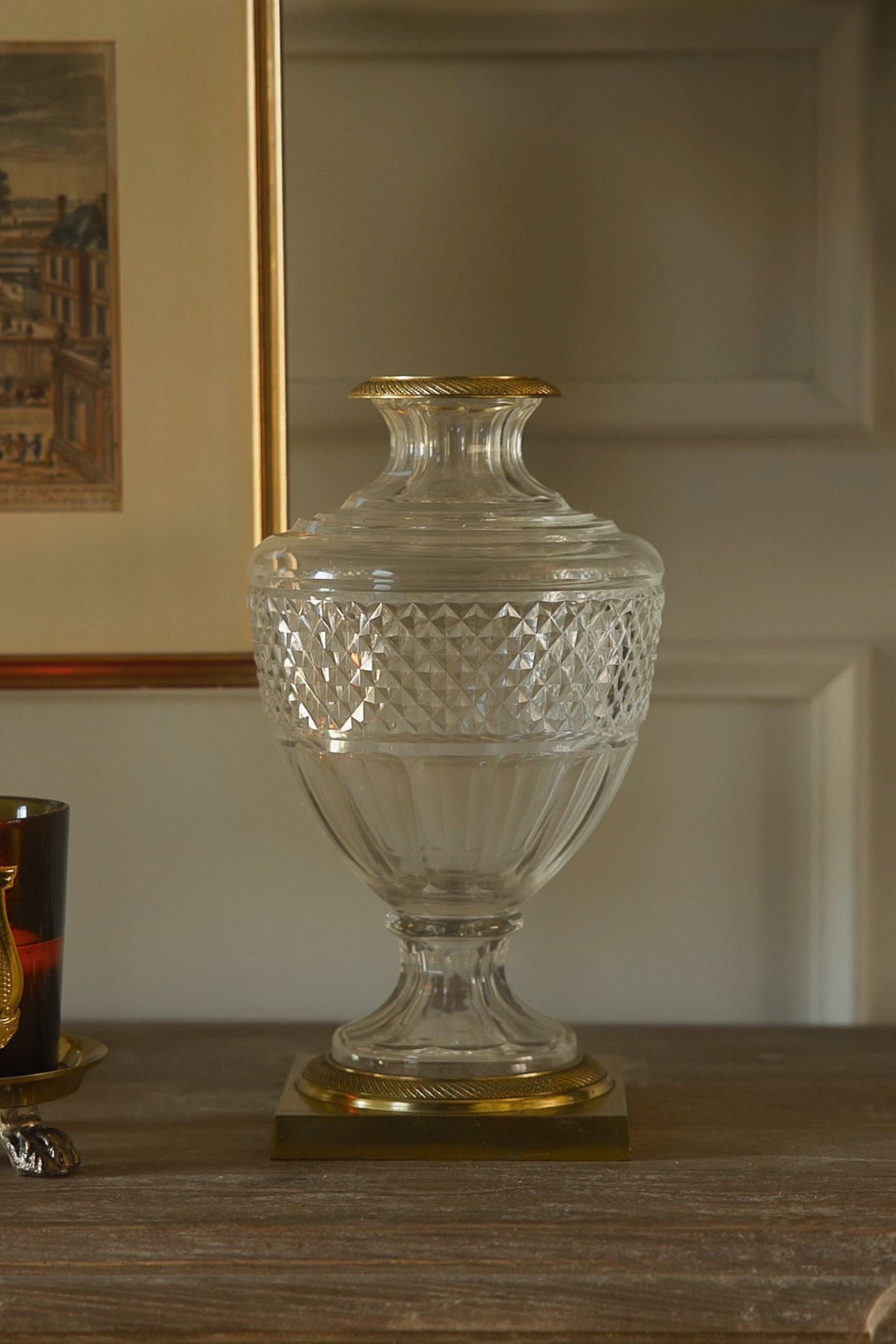 19th C. French Cut Crystal & Gilt Bronze Mounted Urn Vase