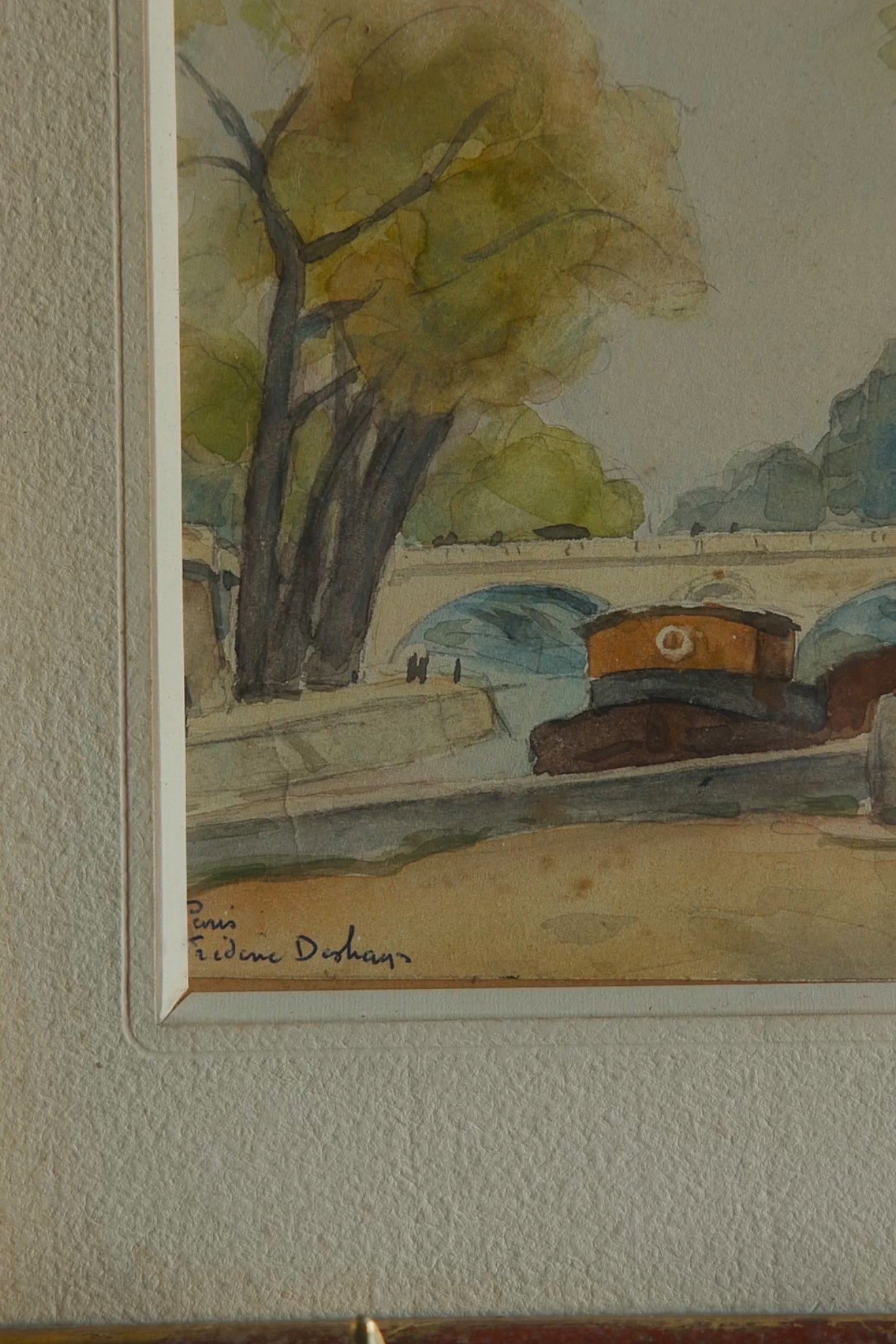 20th C. French Watercolor of the Seine, Paris - Signed