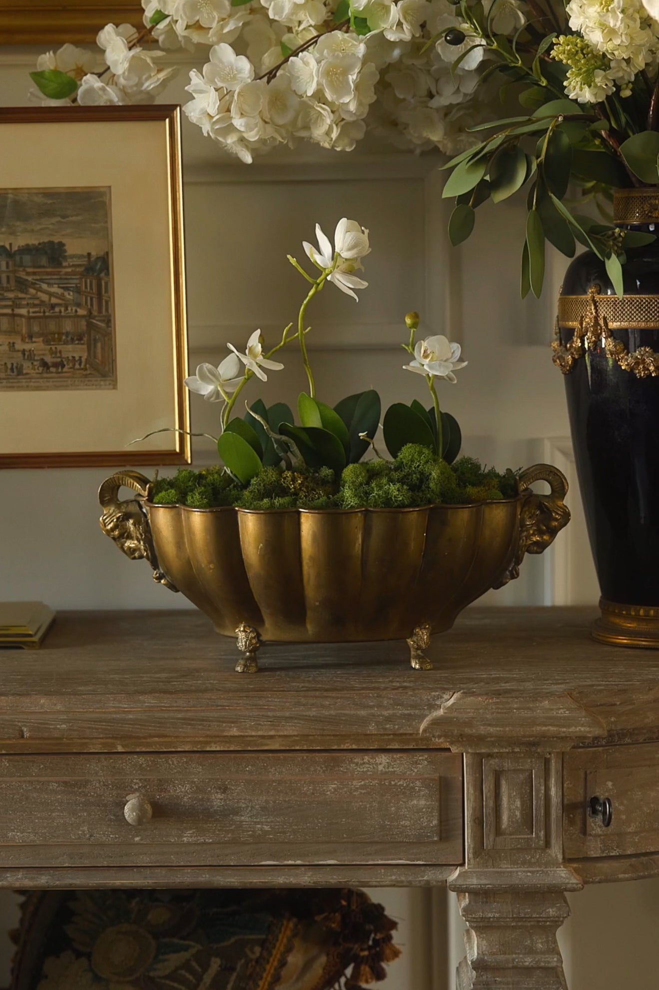 French Louis XVI Style Brass Jardiniere with Ram's Head Handles