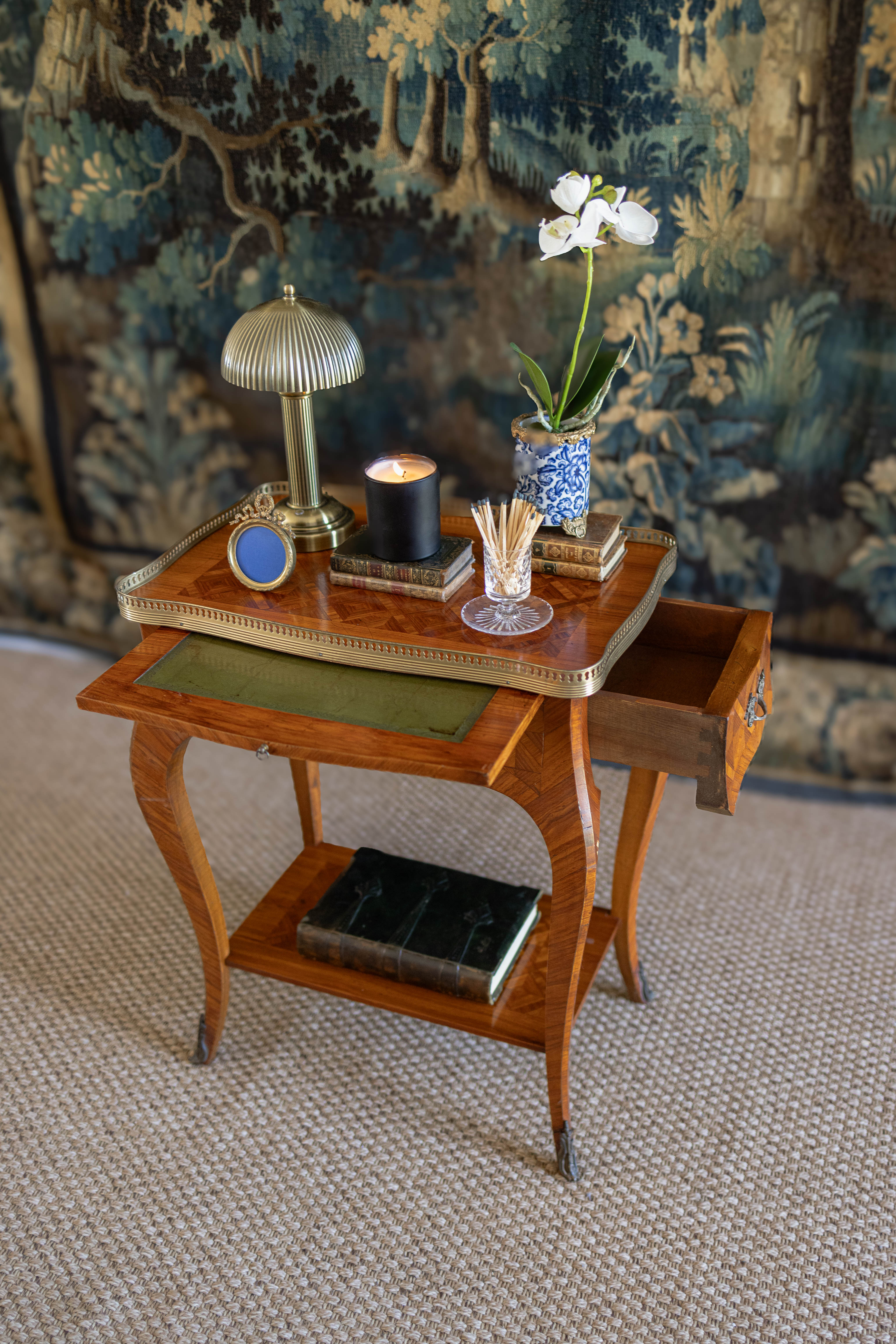 French Louis XV Parquetry Side Table with Ormolu Trim