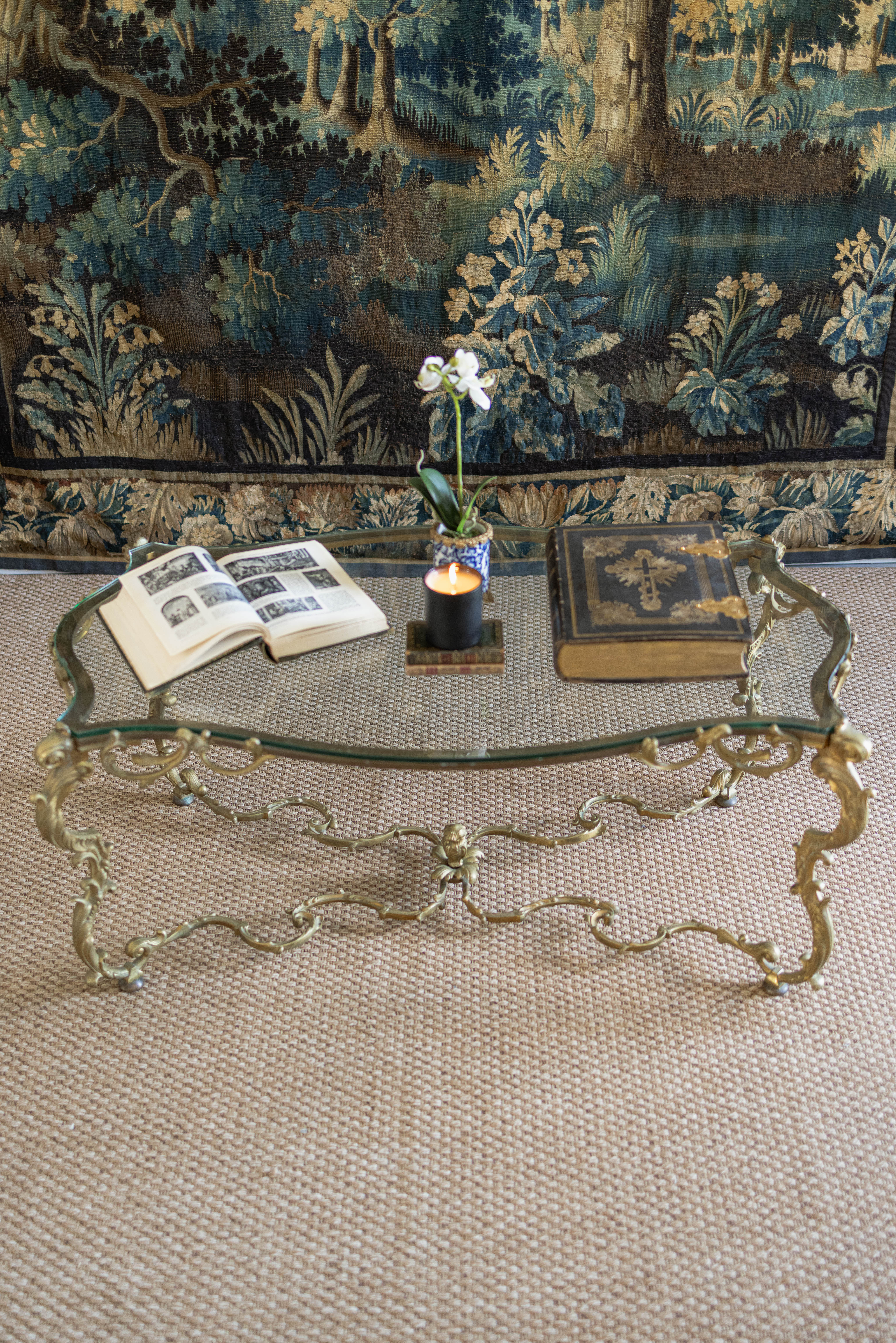 Rococo-Style Gilt Bronze & Glass Coffee Table