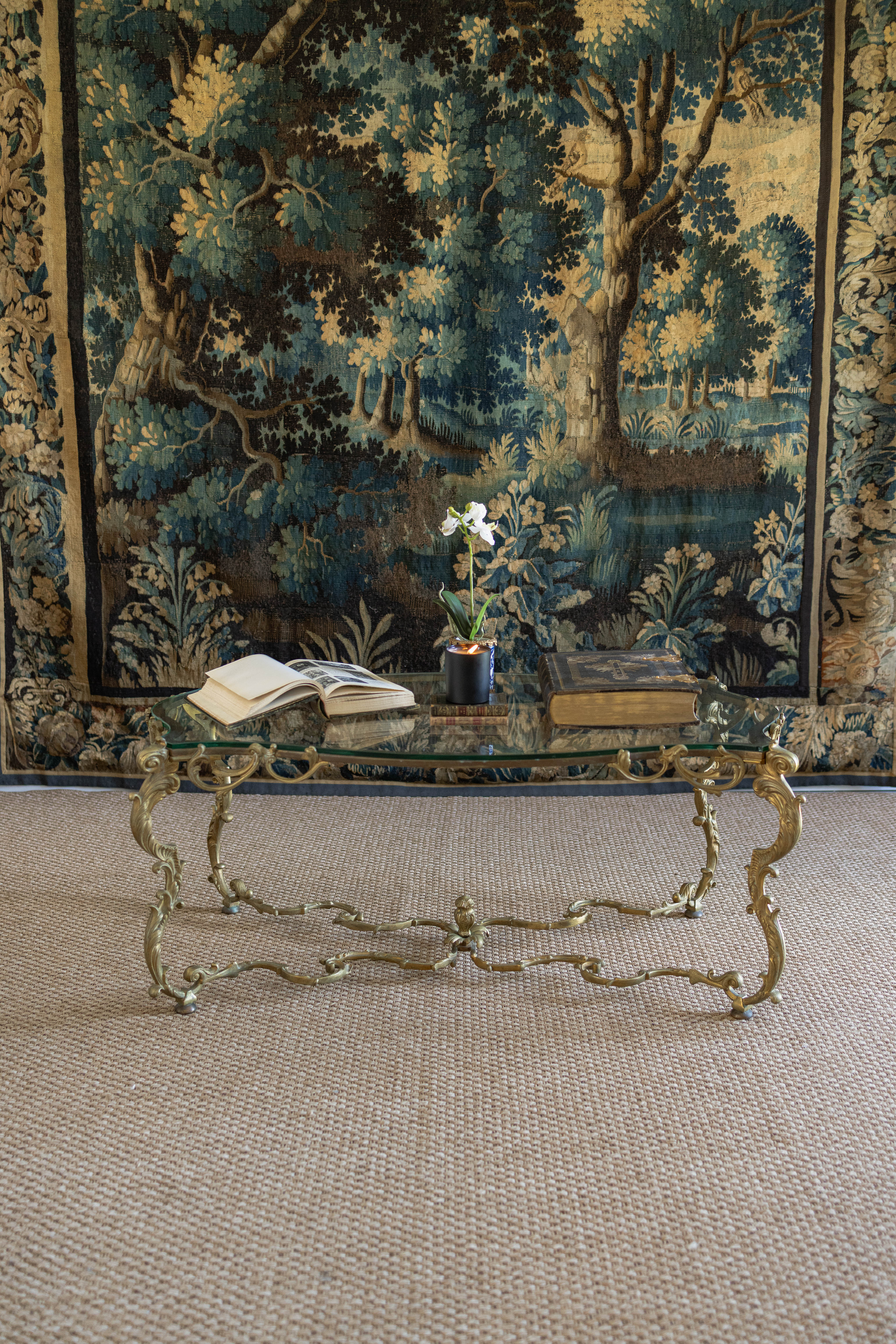 Rococo-Style Gilt Bronze & Glass Coffee Table