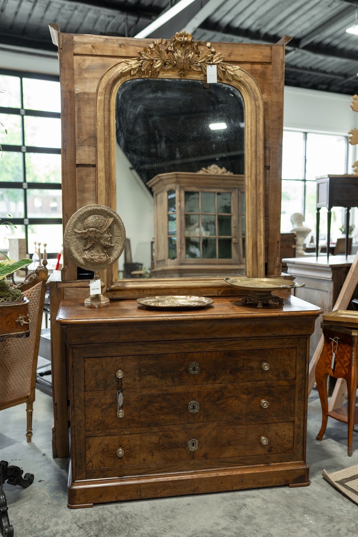 19th C. French Louis Phillipe Style Walnut Chest with Burl Veneer Drawer Fronts