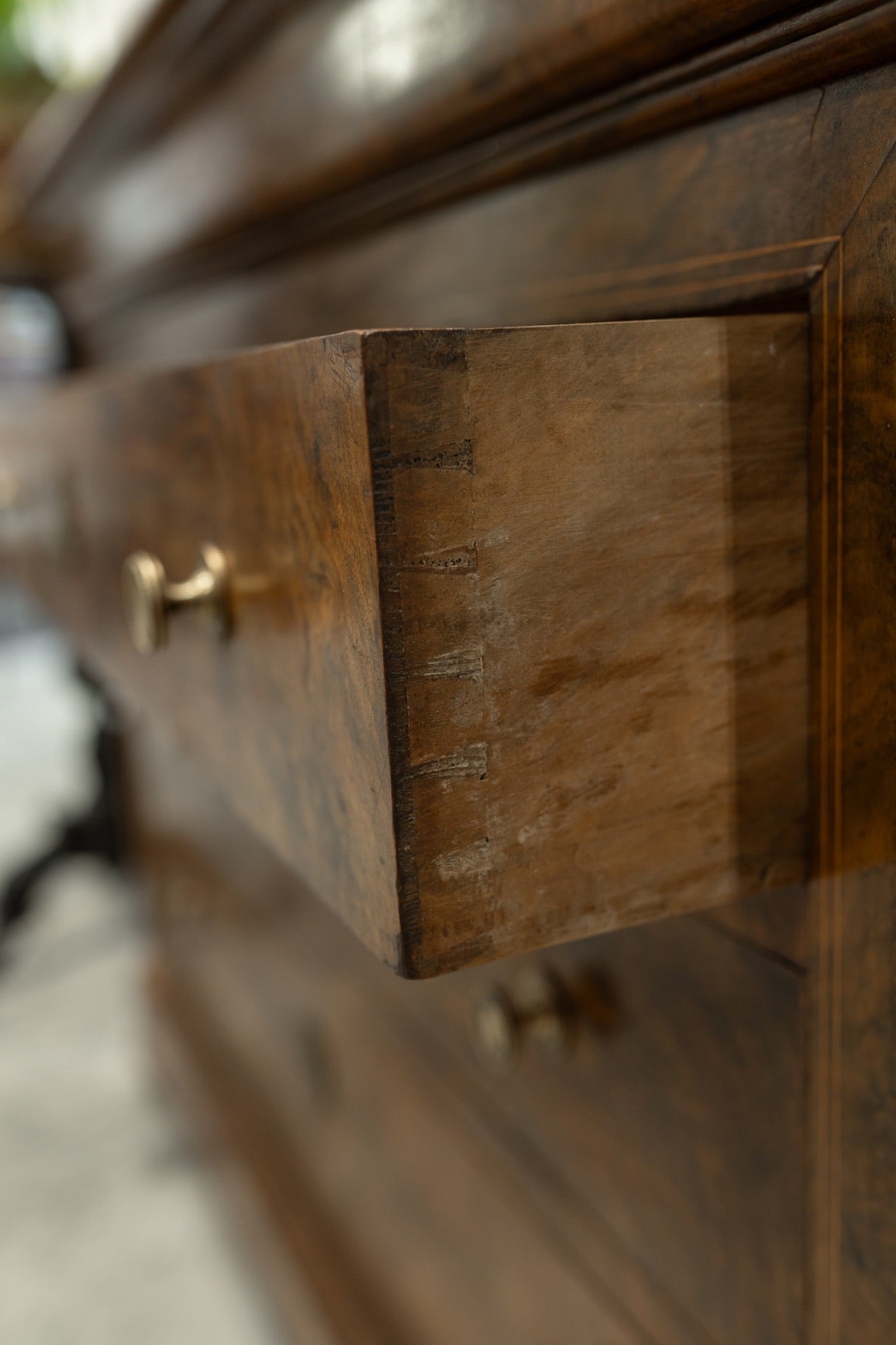 19th C. French Louis Phillipe Style Walnut Chest with Burl Veneer Drawer Fronts