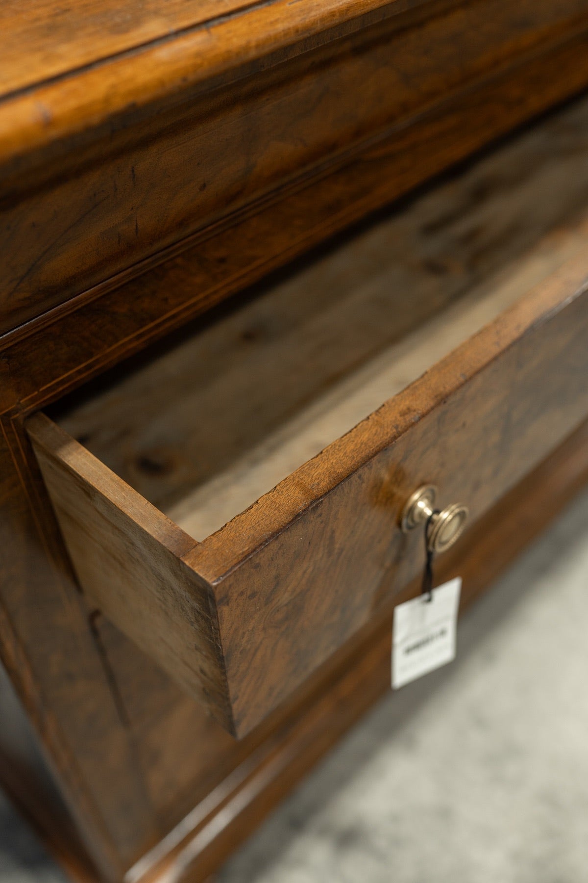 19th C. French Louis Phillipe Style Walnut Chest with Burl Veneer Drawer Fronts