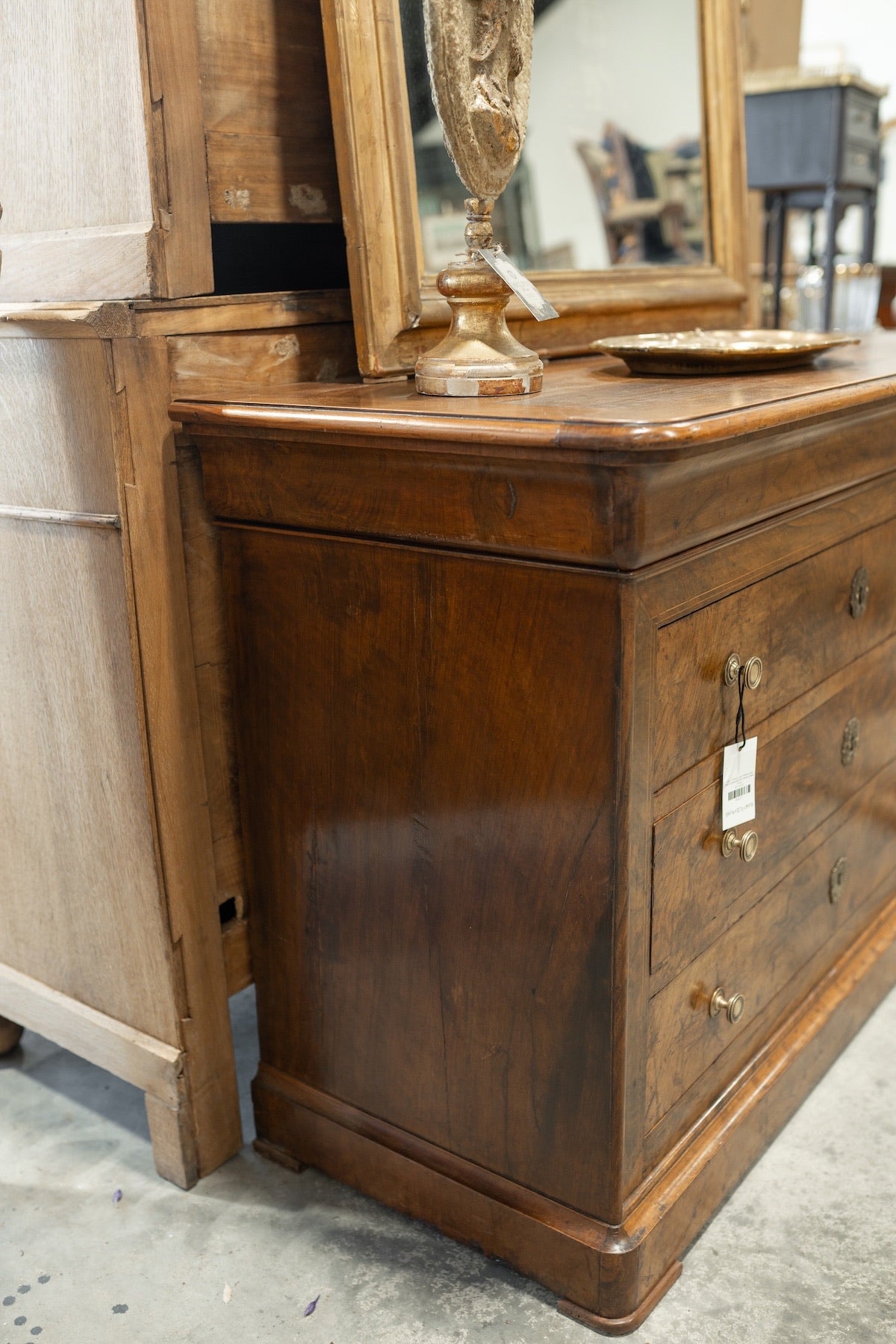 19th C. French Louis Phillipe Style Walnut Chest with Burl Veneer Drawer Fronts