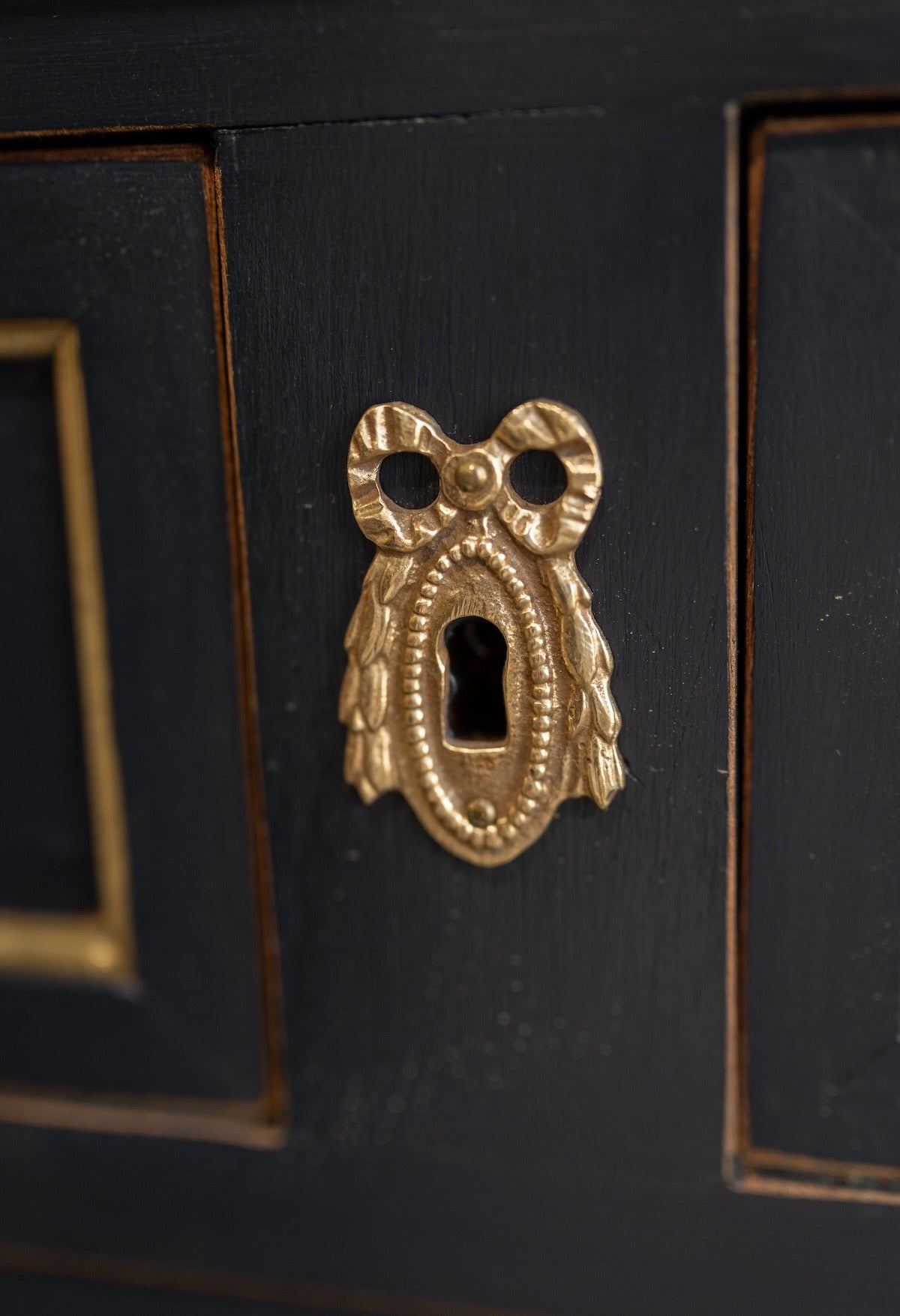 French Louis XVI Style Navy Blue Commode with Marble Top & Brass Hardware