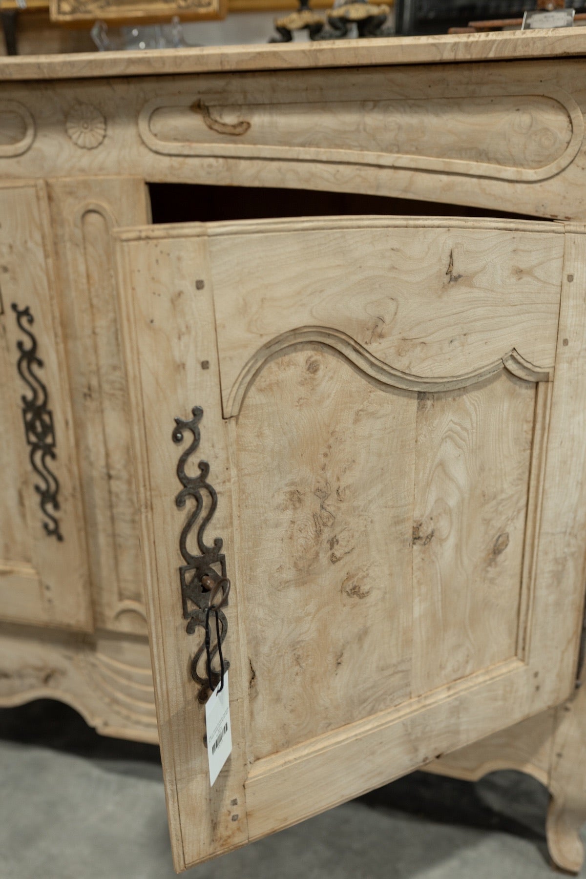 18th C. French Provincial Oak Buffet W. Hand Carved Doors & Iron Hardware