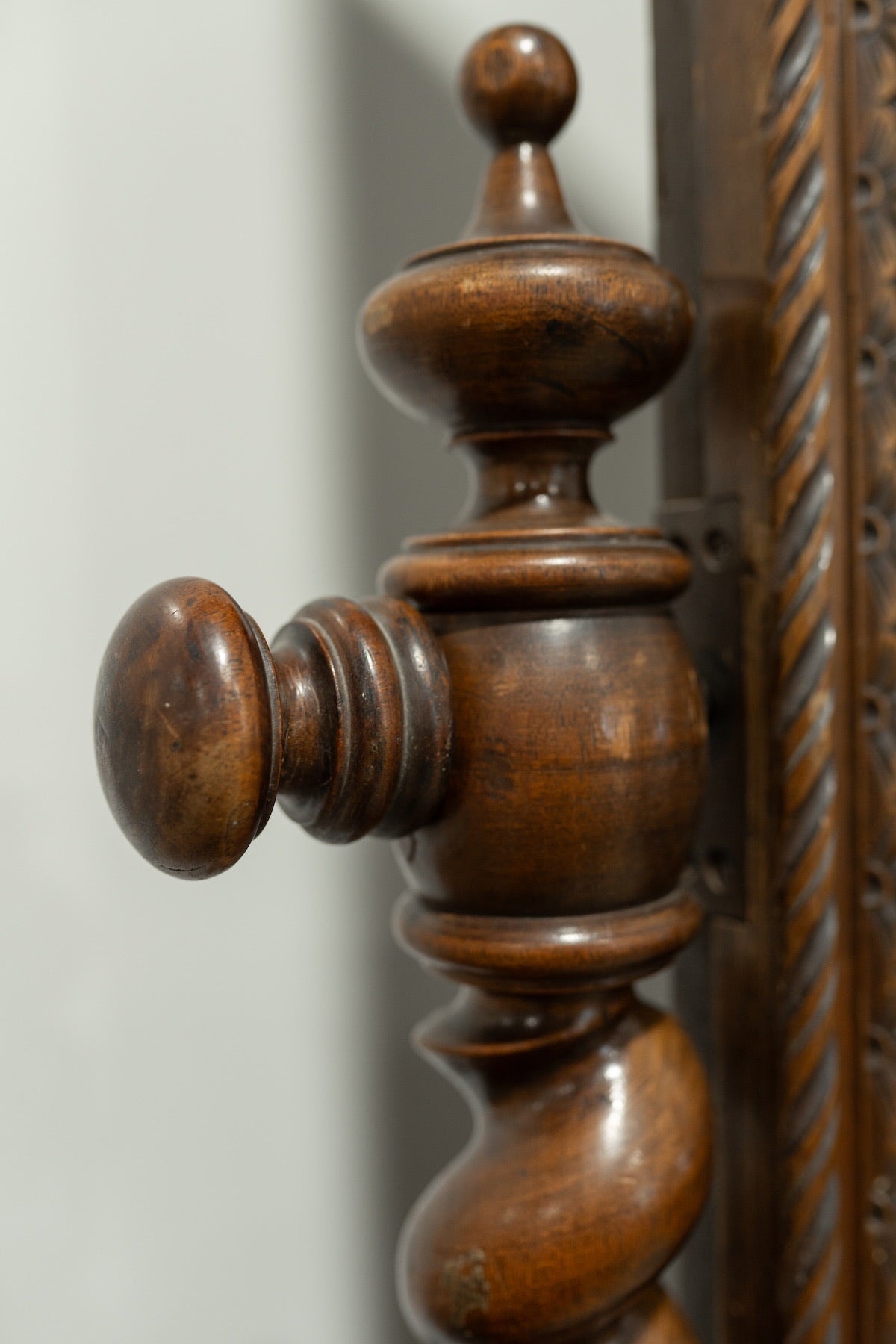 19th C. French Barley Twist Cheval Mirror in Carved Walnut