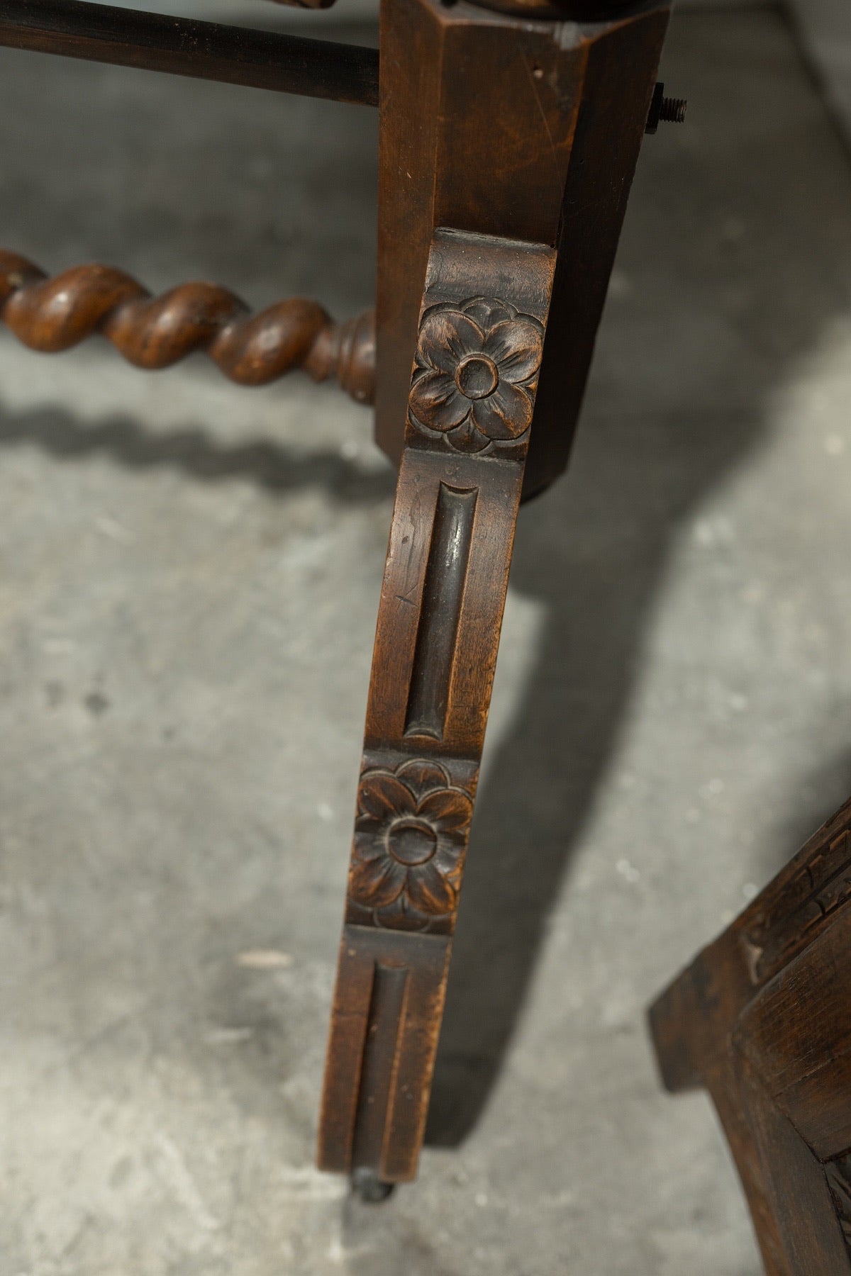 19th C. French Barley Twist Cheval Mirror in Carved Walnut