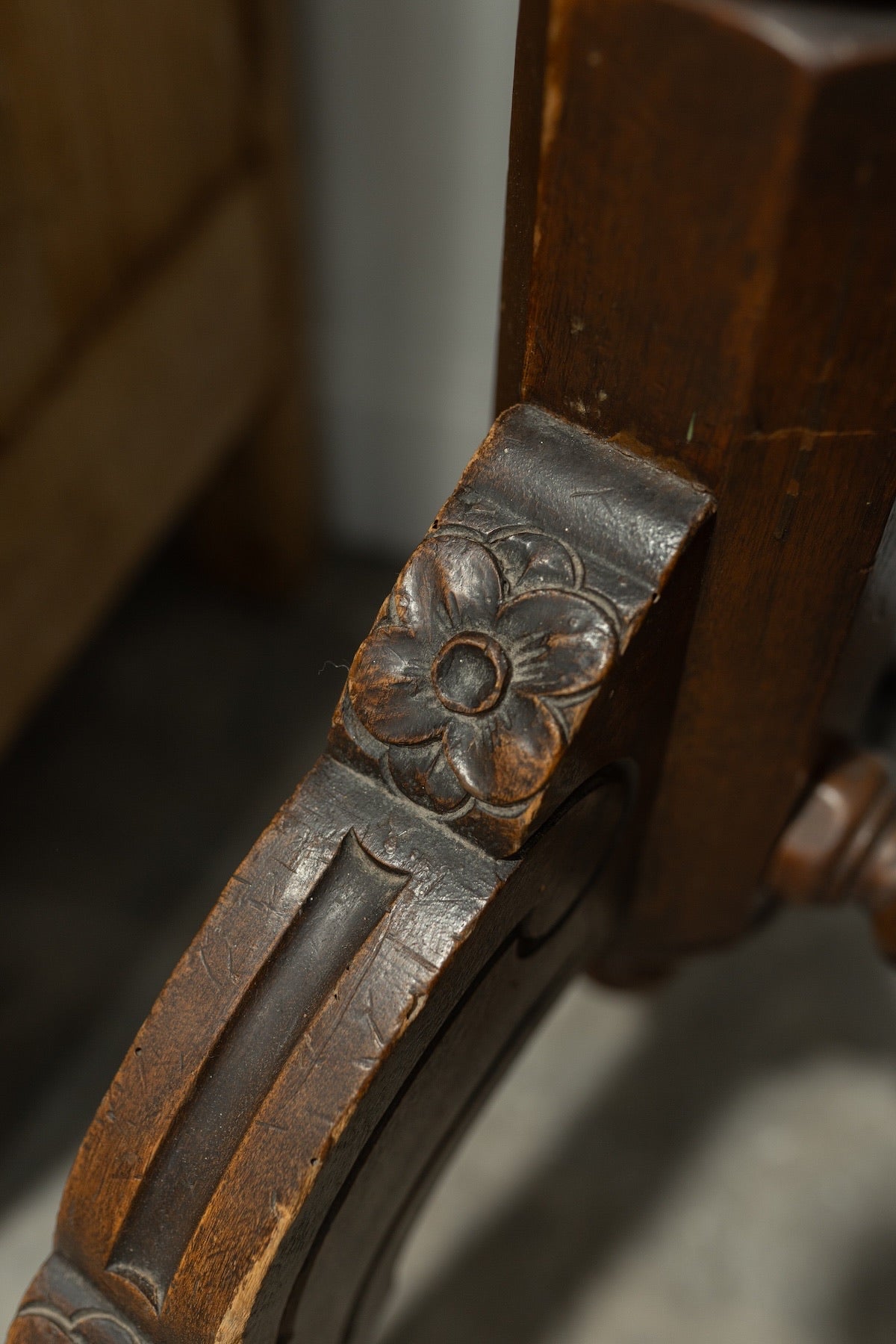 19th C. French Barley Twist Cheval Mirror in Carved Walnut