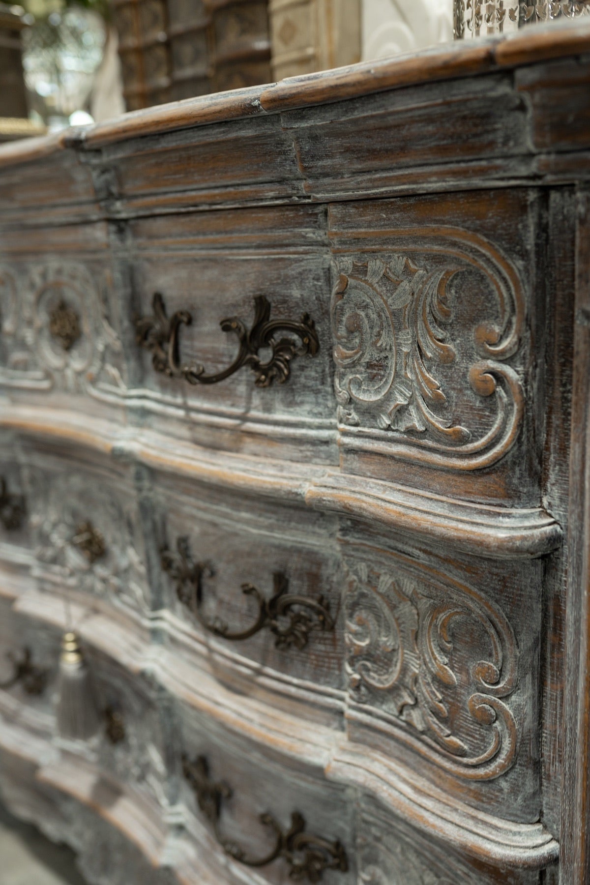 19th C. French Provincial Hand Carved Rococo Oak Painted Sideboard