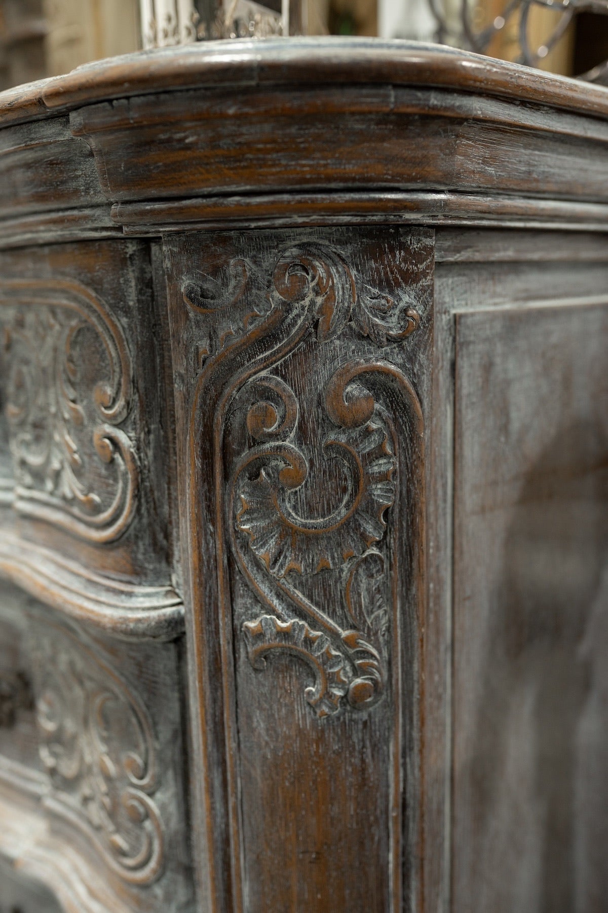 19th C. French Provincial Hand Carved Rococo Oak Painted Sideboard