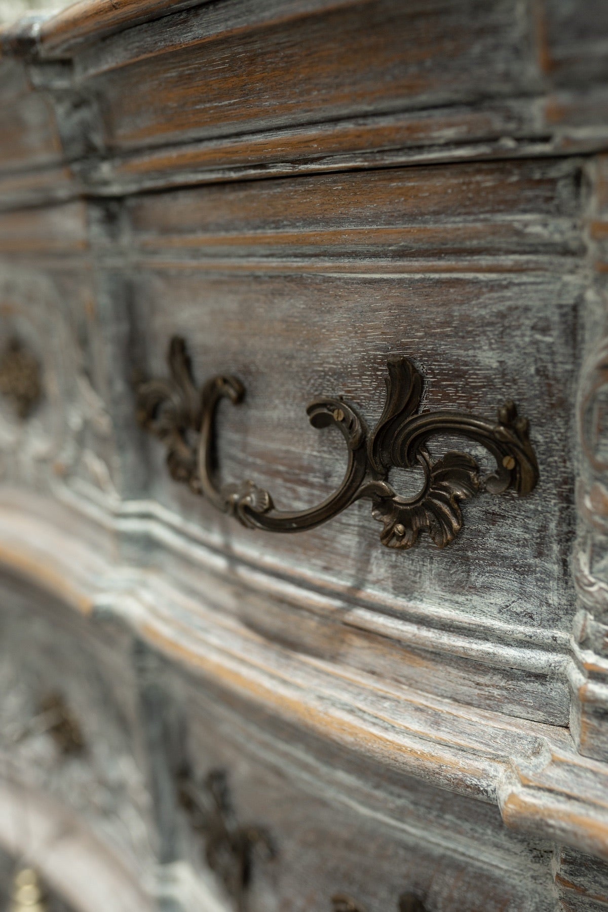 19th C. French Provincial Hand Carved Rococo Oak Painted Sideboard