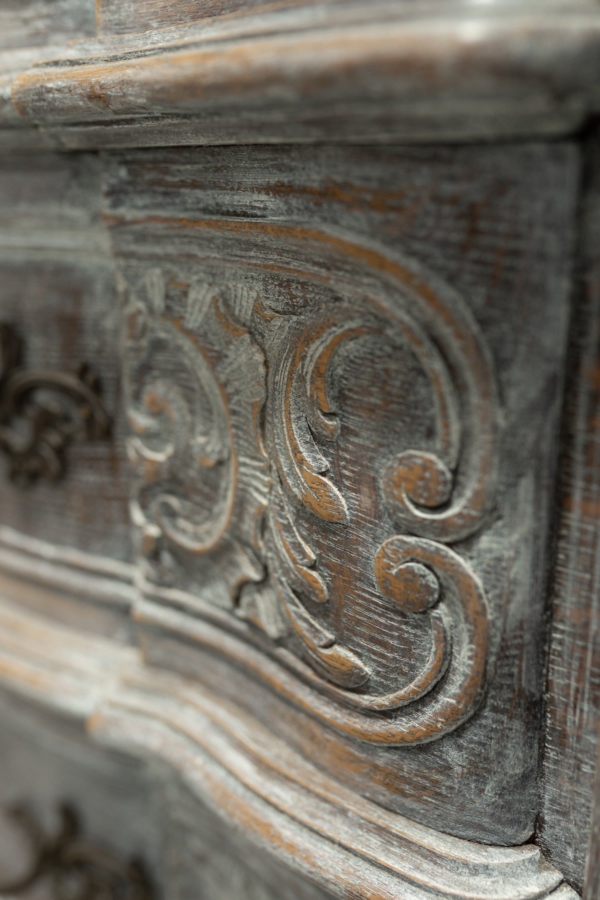 19th C. French Provincial Hand Carved Rococo Oak Painted Sideboard