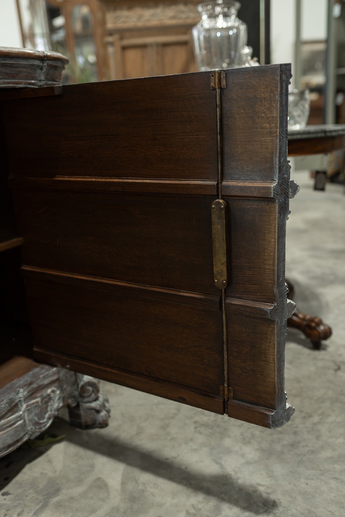 19th C. French Provincial Hand Carved Rococo Oak Painted Sideboard