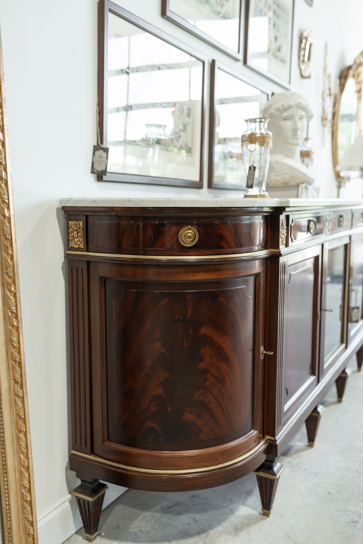 Monumental French Empire Revival Mahogany Marble-Top Buffet