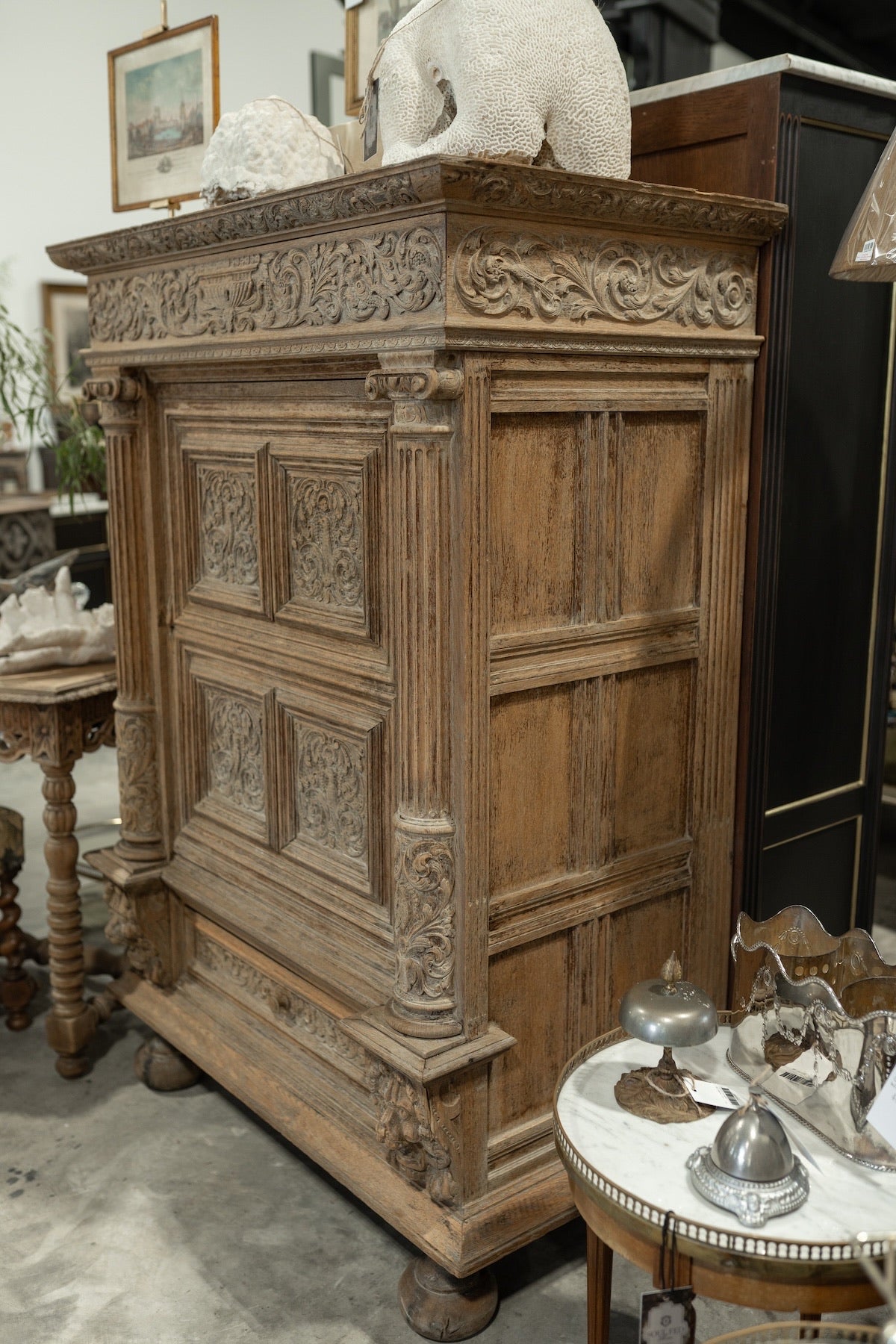 Late 19th C. French Renaissance Revival Bleached Oak Cabinet