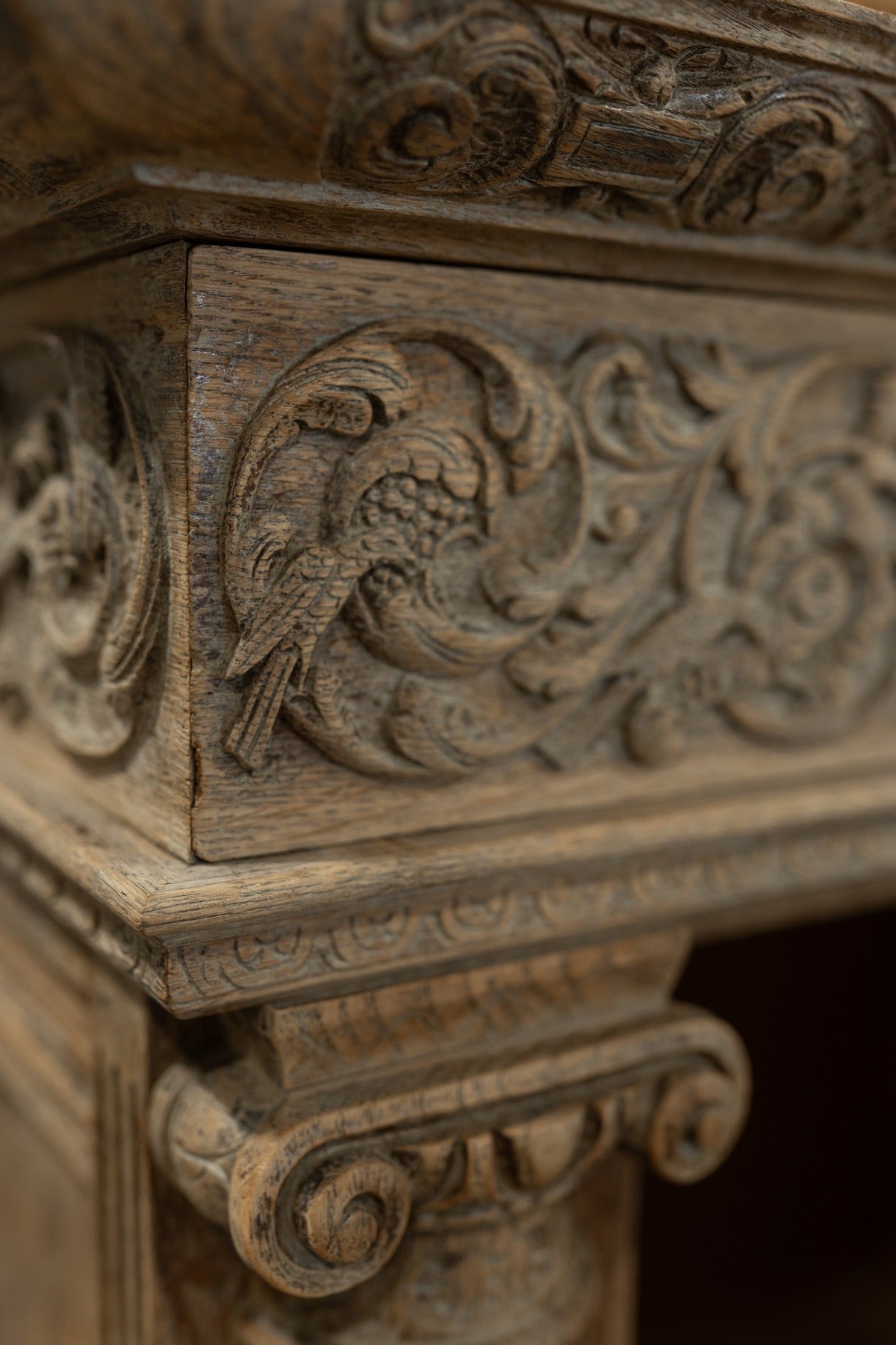 Late 19th C. French Renaissance Revival Bleached Oak Cabinet