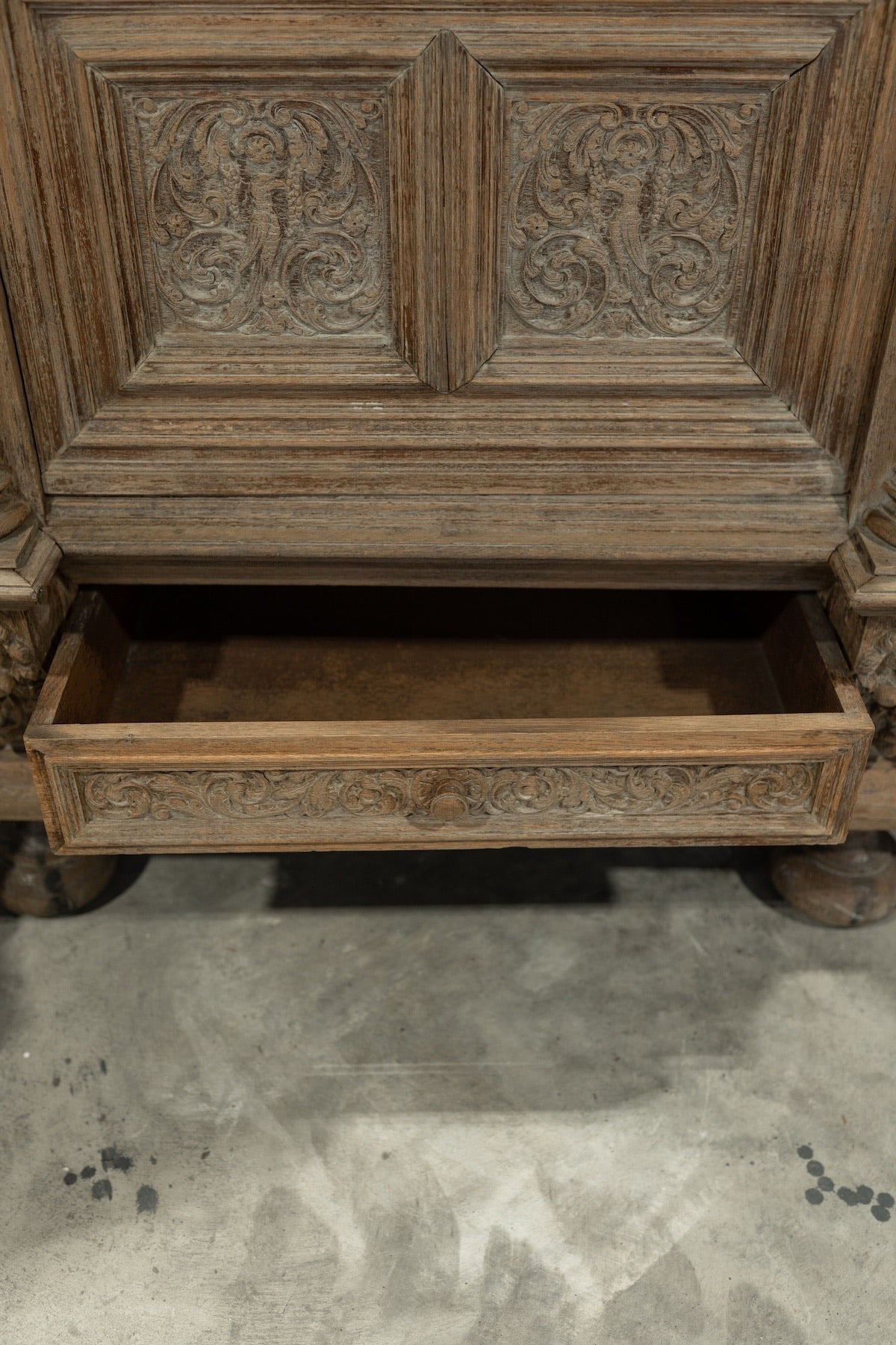 Late 19th C. French Renaissance Revival Bleached Oak Cabinet