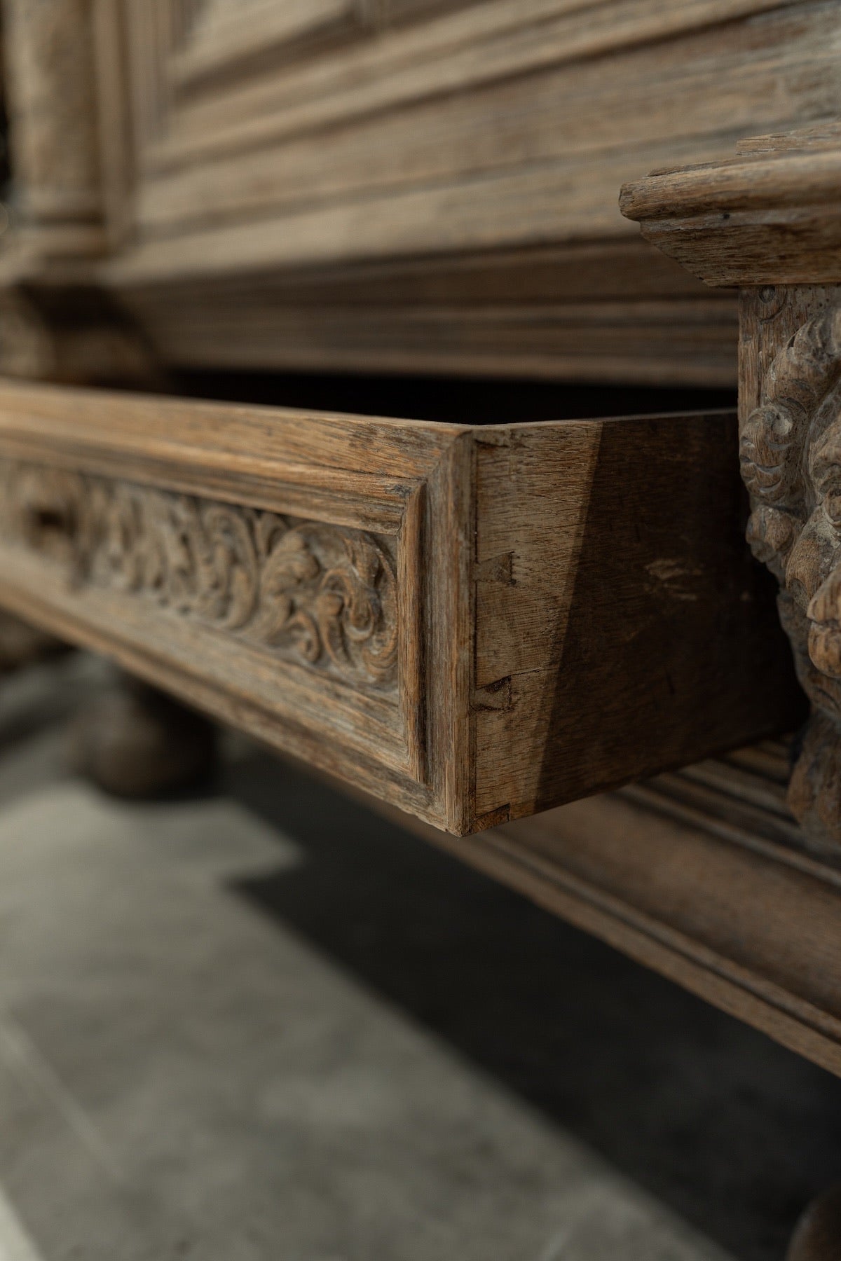 Late 19th C. French Renaissance Revival Bleached Oak Cabinet